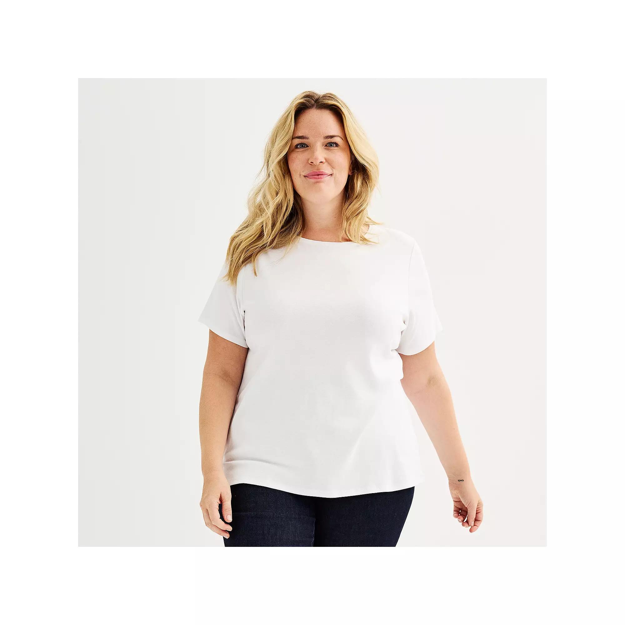 Plus Size Croft & Barrow® Essential Crewneck Top, Women's, Size: 5XL, White Product Image