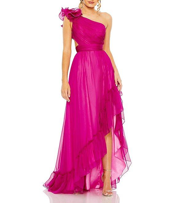 Mac Duggal One Shoulder Ruffle Sleeveless Cut Out Asymmetrical Hem High-Low Gown Product Image