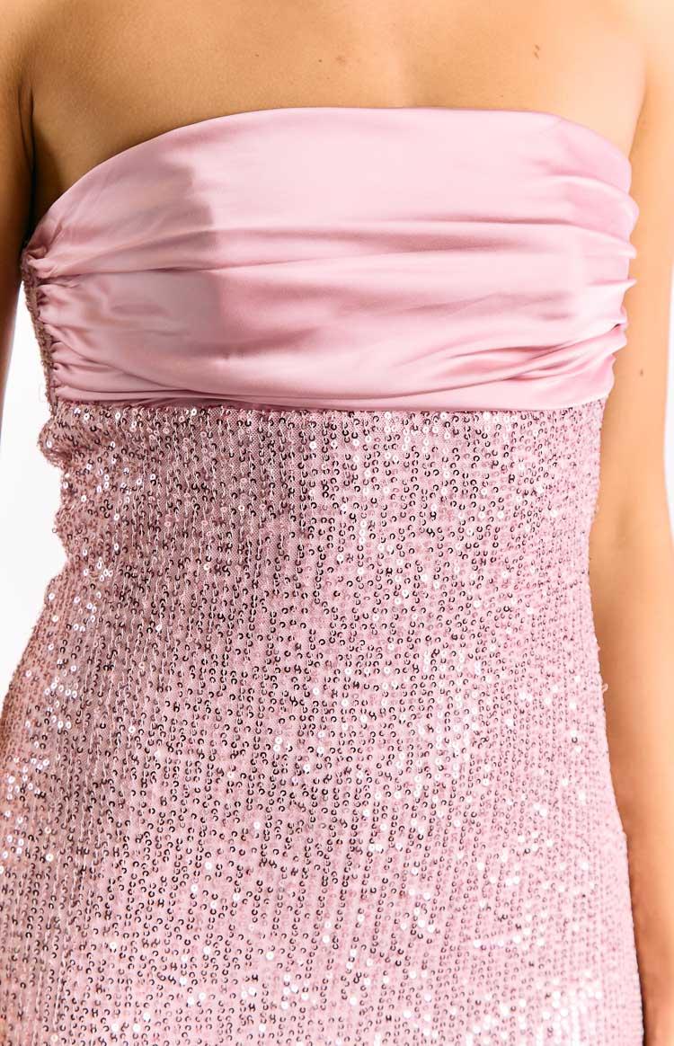 Alliana Pink Sequin Strapless Formal Maxi Dress Baby Product Image