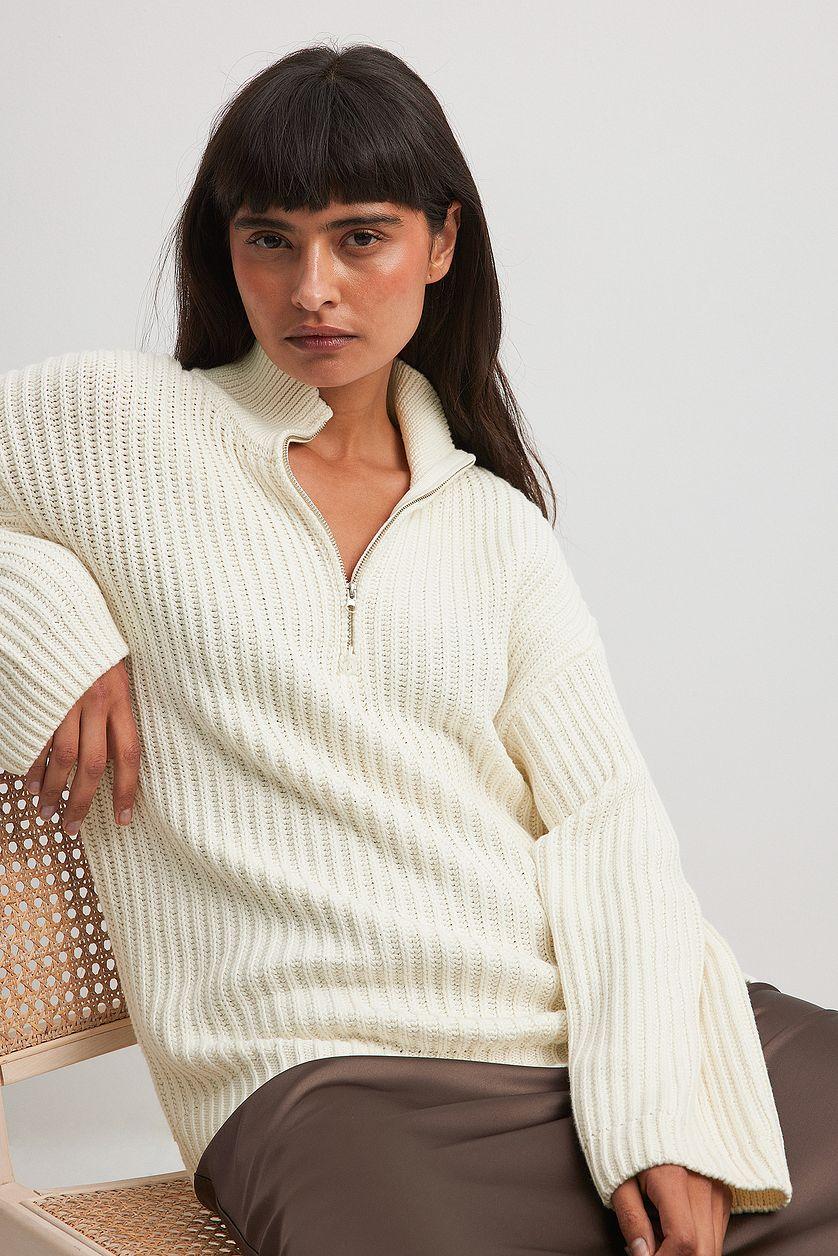 High Neck Zipped Knitted Sweater Product Image
