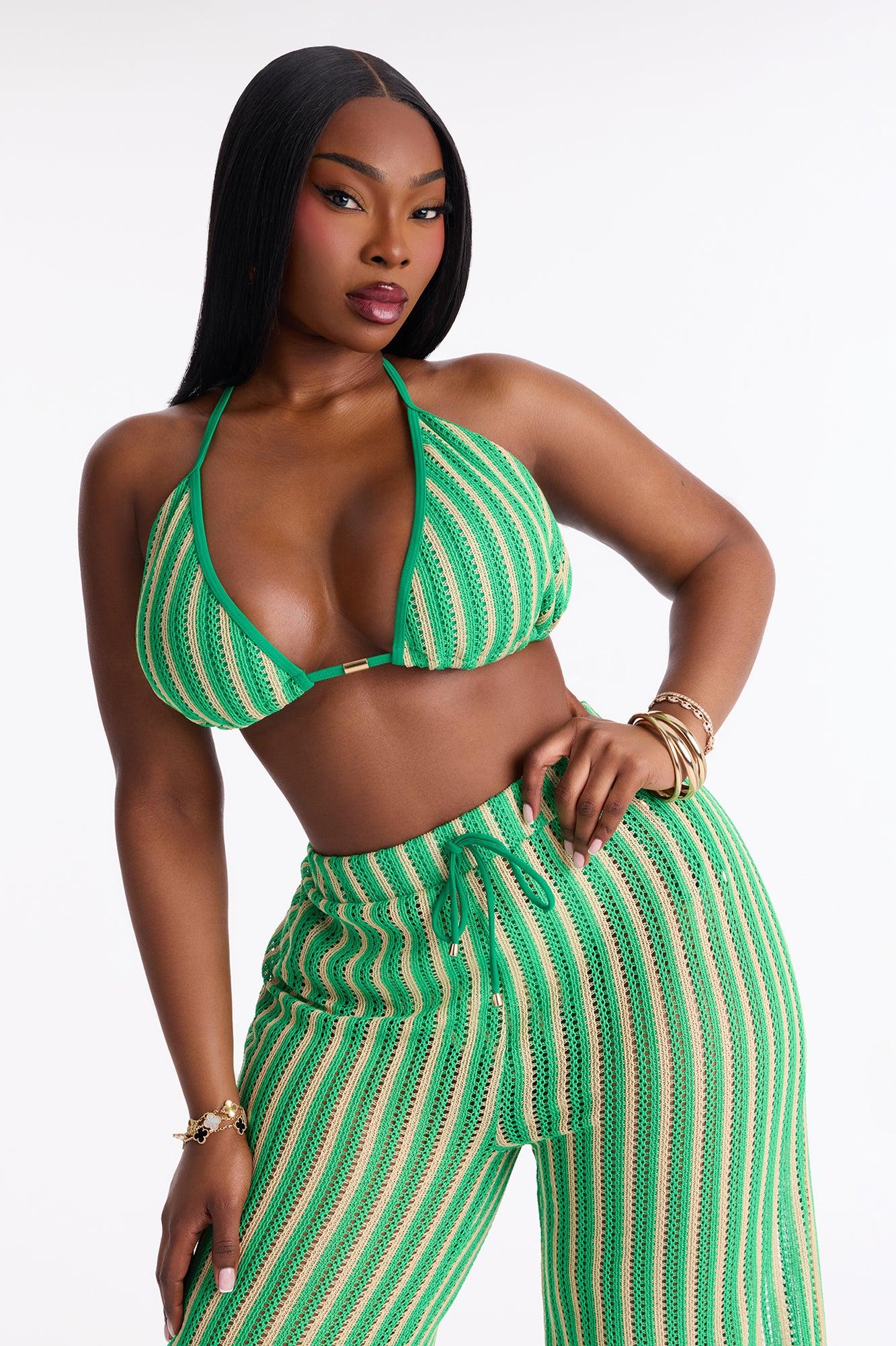 Callie Crochet 3 Piece Bikini & Pants Set - Green/combo Female Product Image