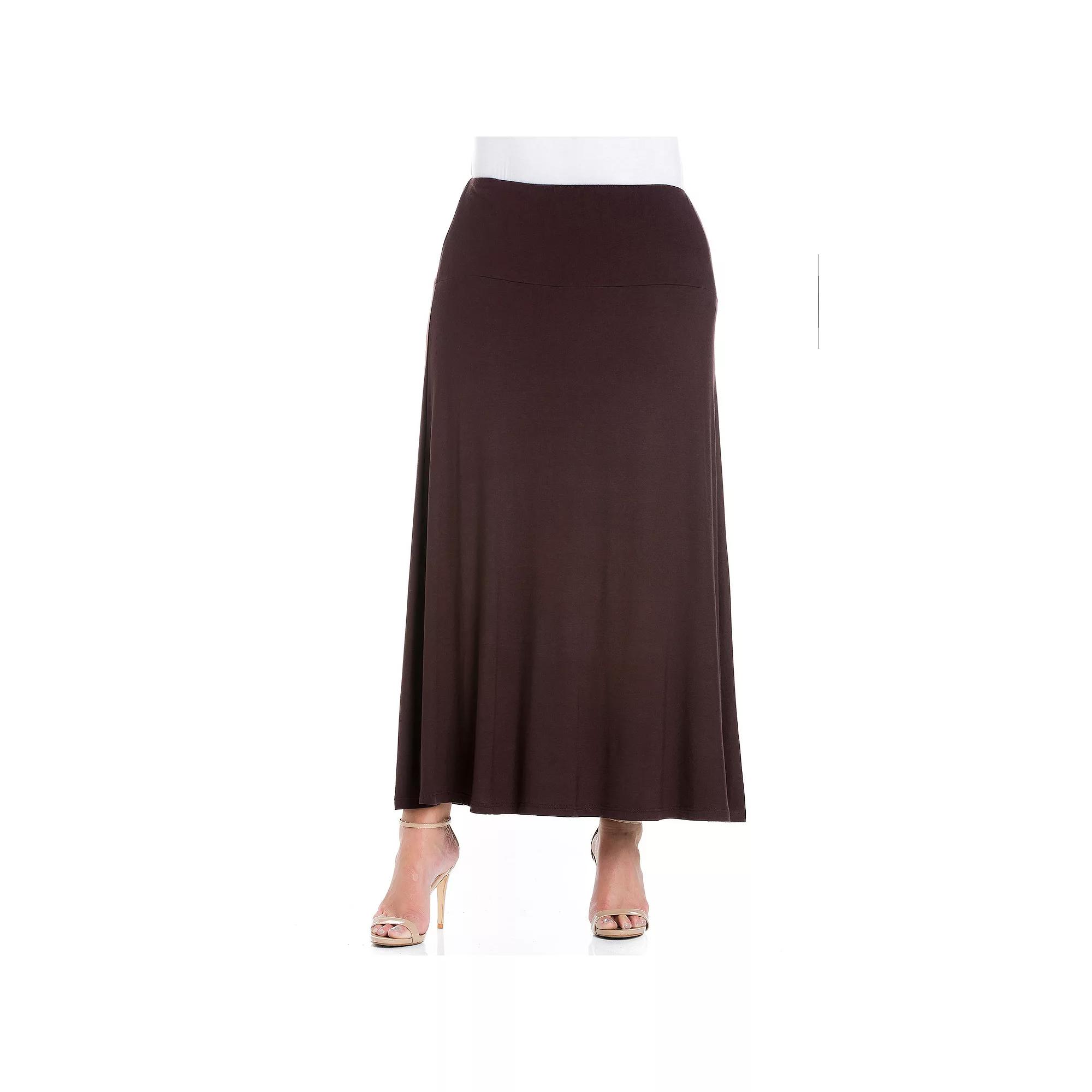 Plus Size 24Seven Comfort Apparel Comfortable Fit Elastic Waist Maxi Skirt, Womens Product Image