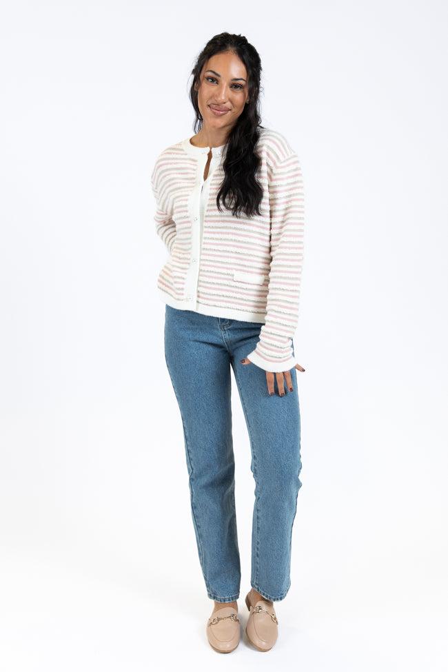 Abundant Mindset Ivory Multi Fuzzy Striped Cardigan FINAL SALE Product Image