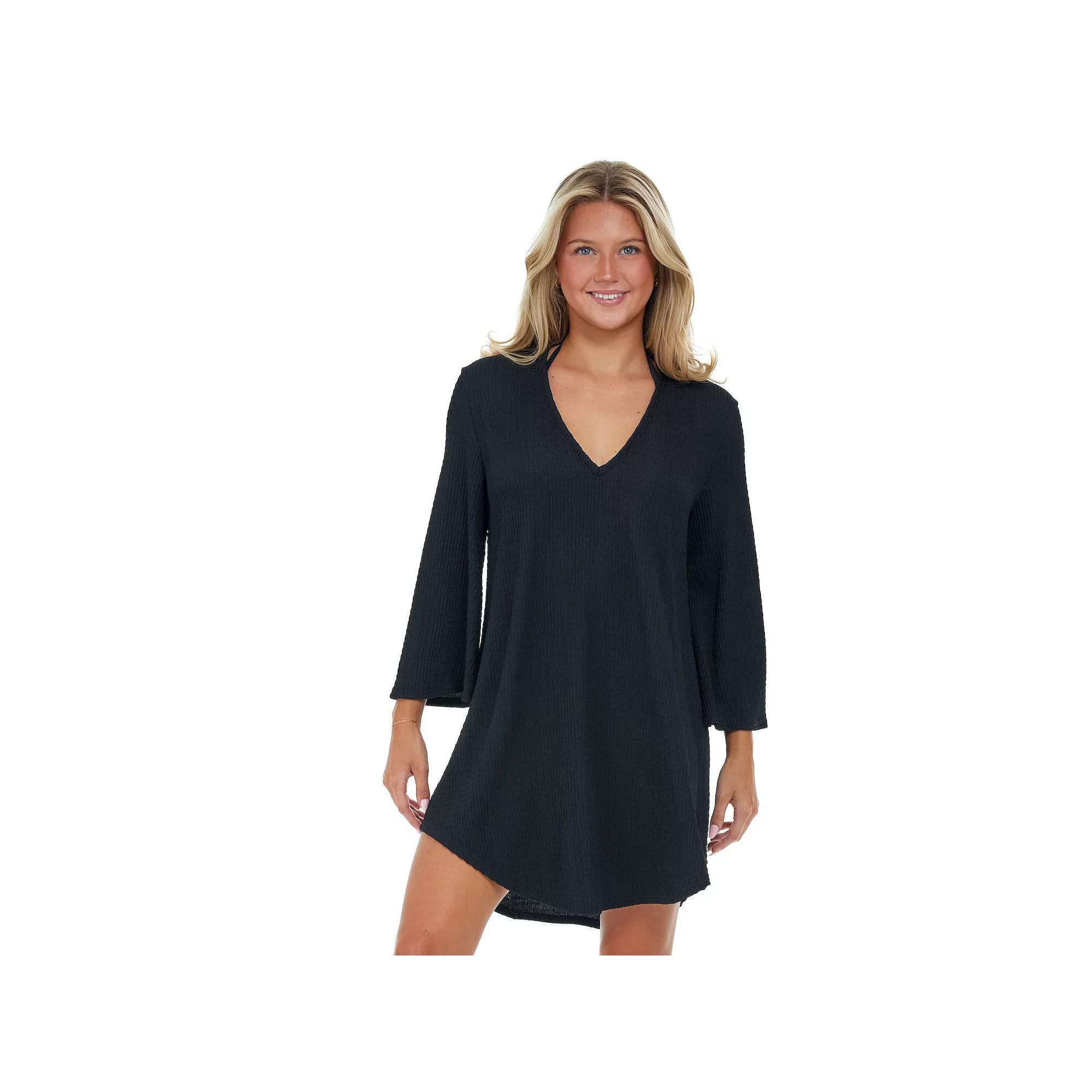 Women's Jordan Taylor V-Neck Bell Sleeve Swim Cover-Up Tunic, Size: Medium, Black Product Image