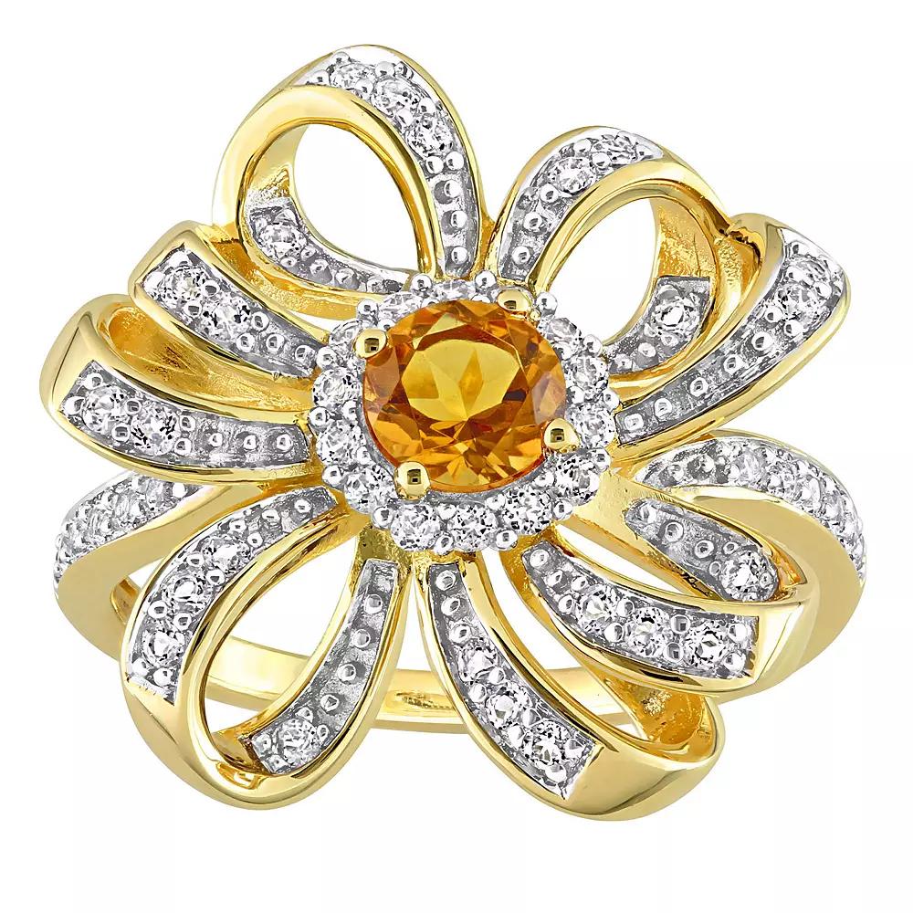 Stella Grace 18k Gold Over Silver Madeira Citrine & White Topaz Flower Cocktail Ring, Women's, Size: 7, Gold Tone Product Image