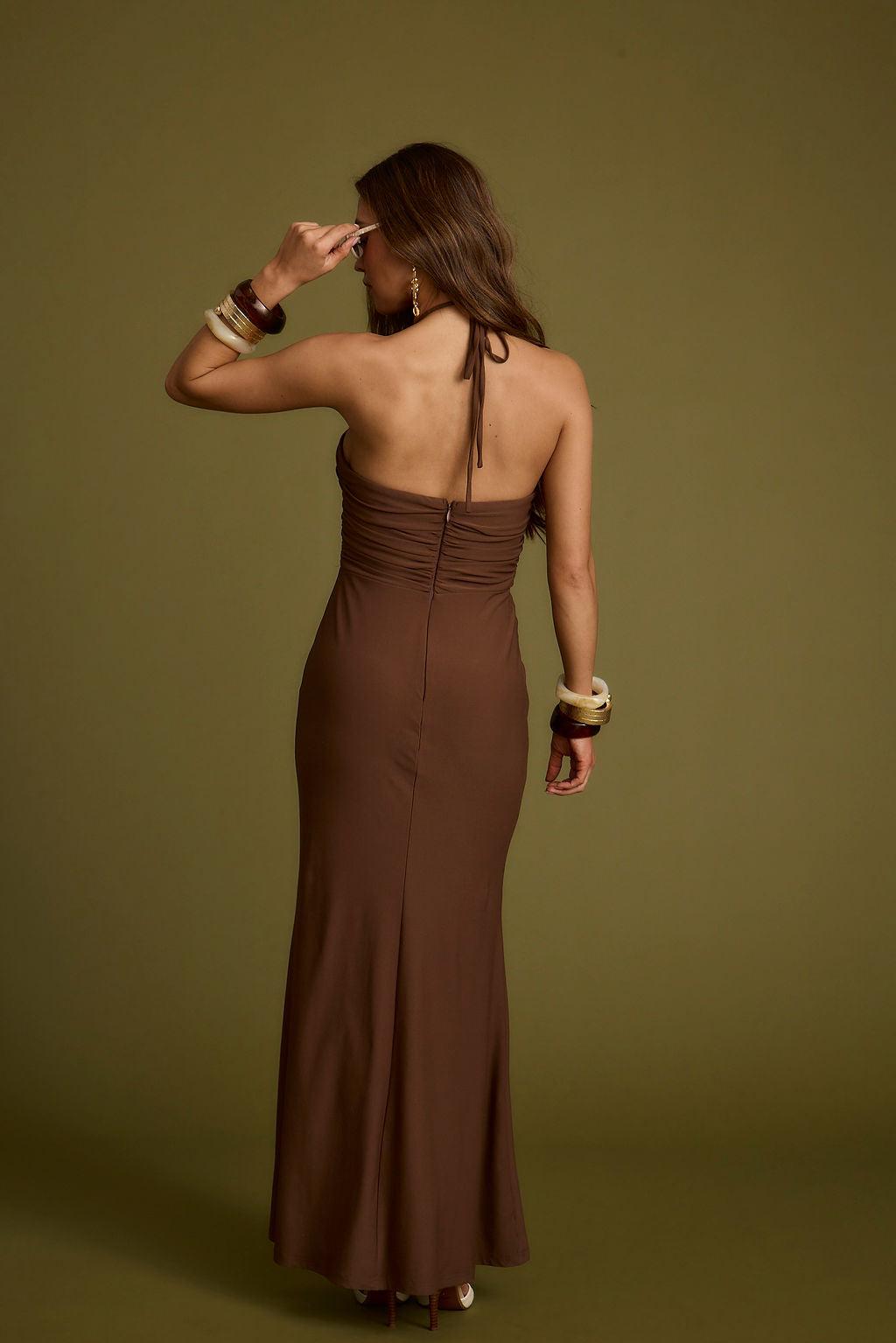 Mendoza Mocha Plunge Maxi Dress Product Image