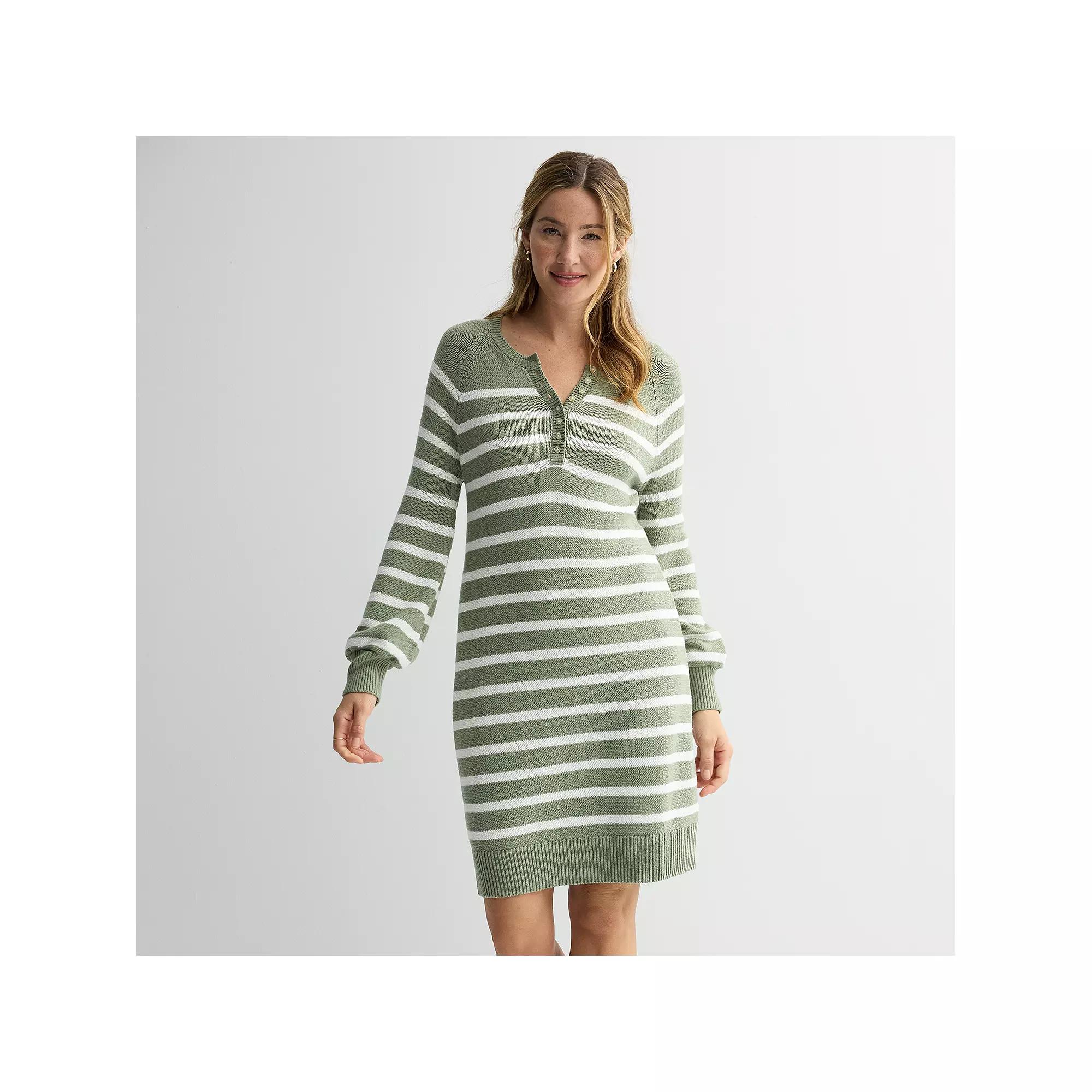 Women's Sonoma Goods For Life® Henley Sweater Dress, Size: XL, Green White Stripe Product Image