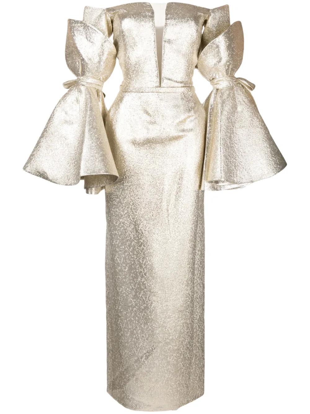 brocade-effect off-shoulder dress Product Image