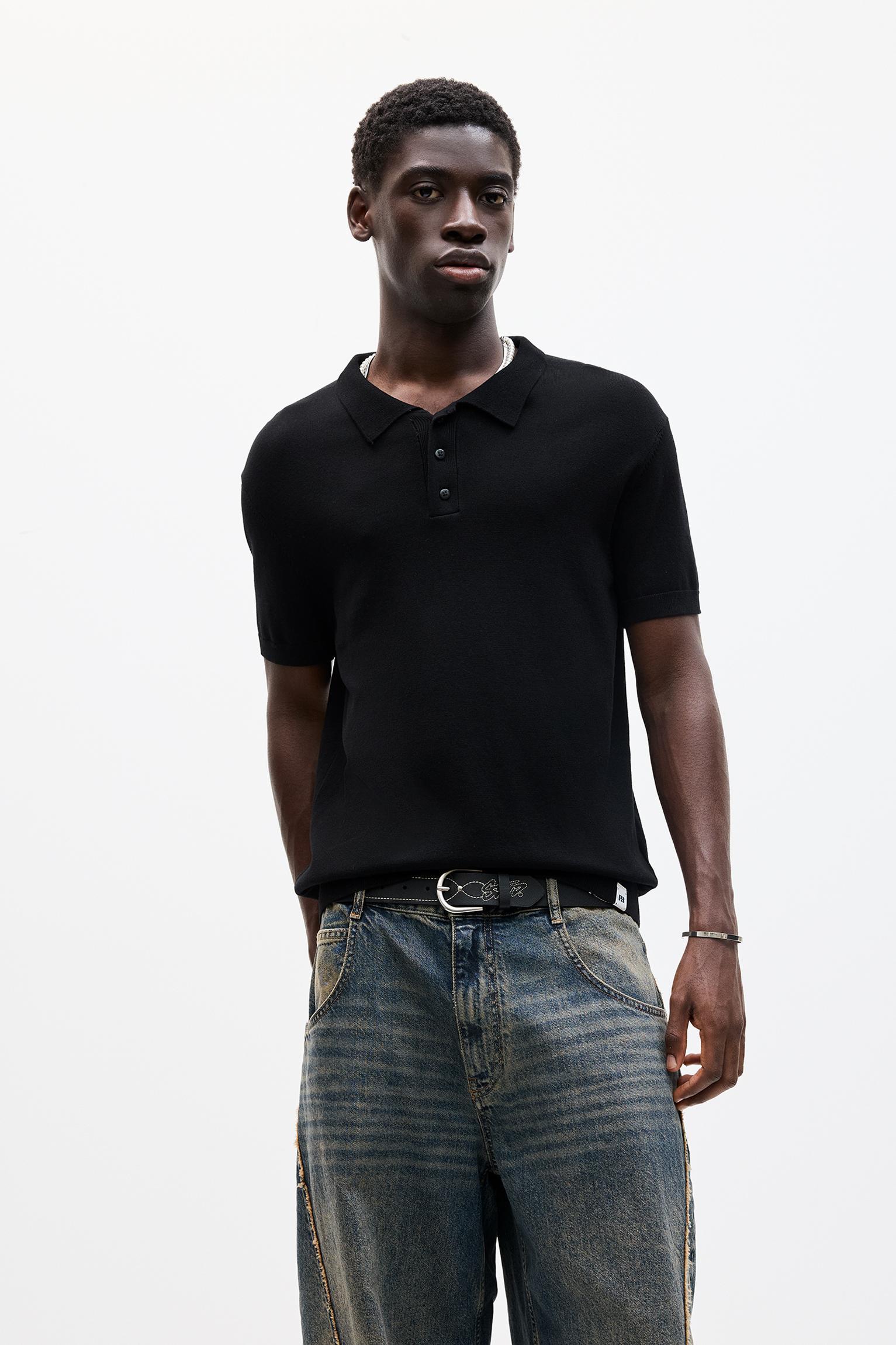 Short sleeve knit polo shirt Product Image