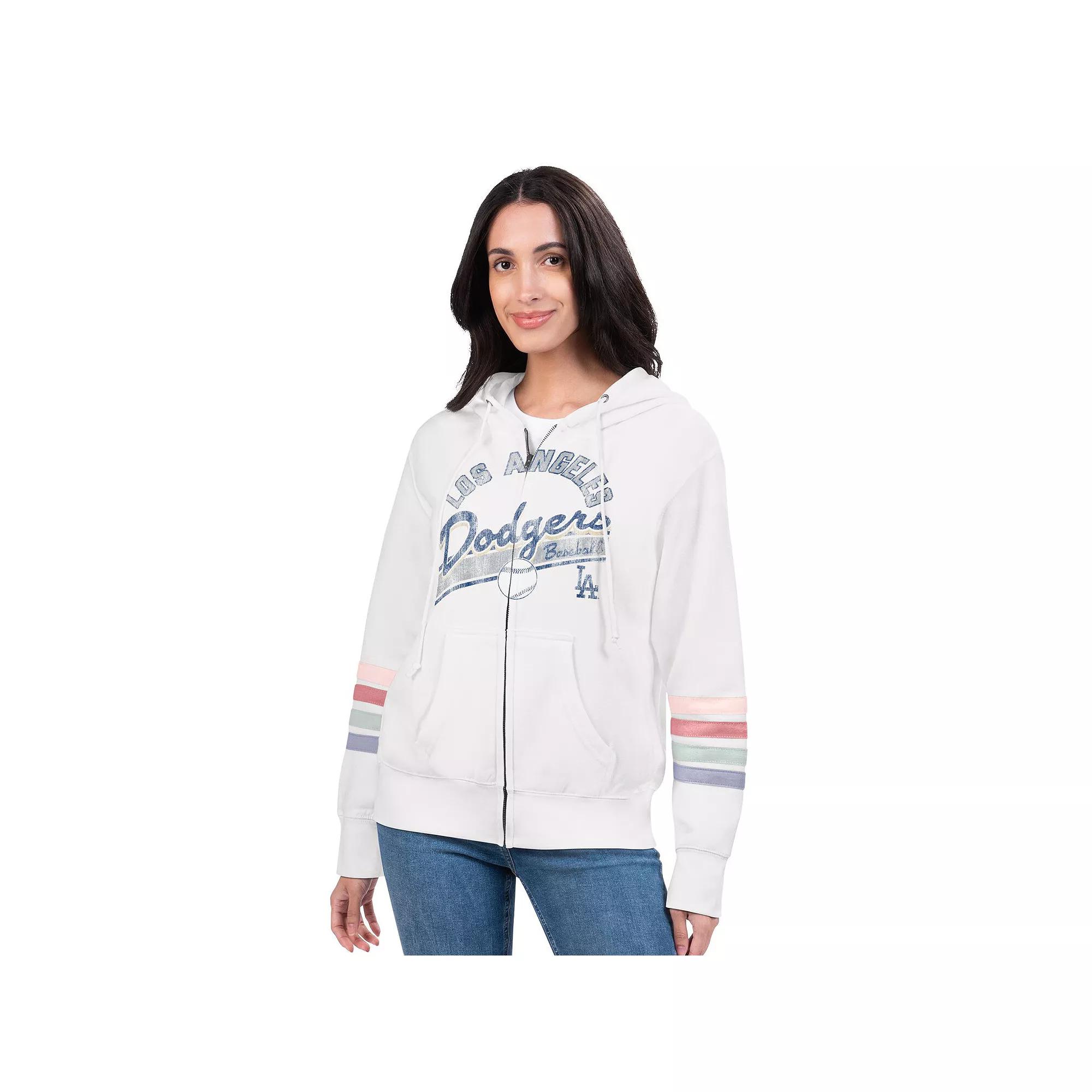 Women's G-III 4Her by Carl Banks White Los Angeles Dodgers Naamah Sleeve Stripe Fleece Full-Zip Hoodie, Size: XXL Product Image