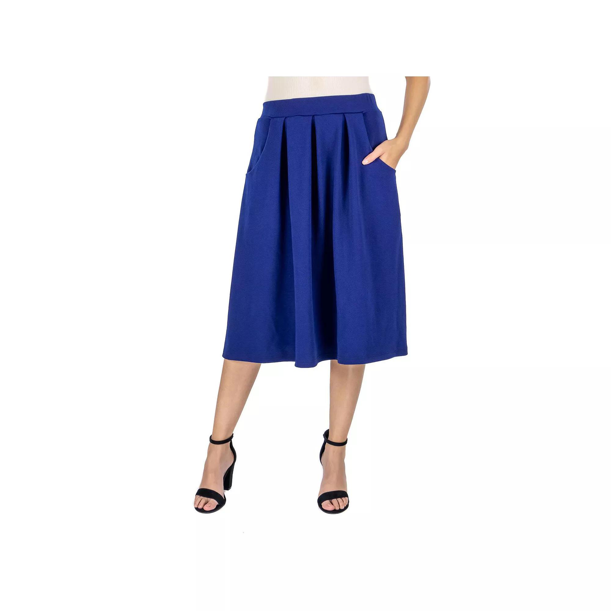 Women's 24Seven Comfort Apparel Solid Pleated Midi Skirt,  Product Image
