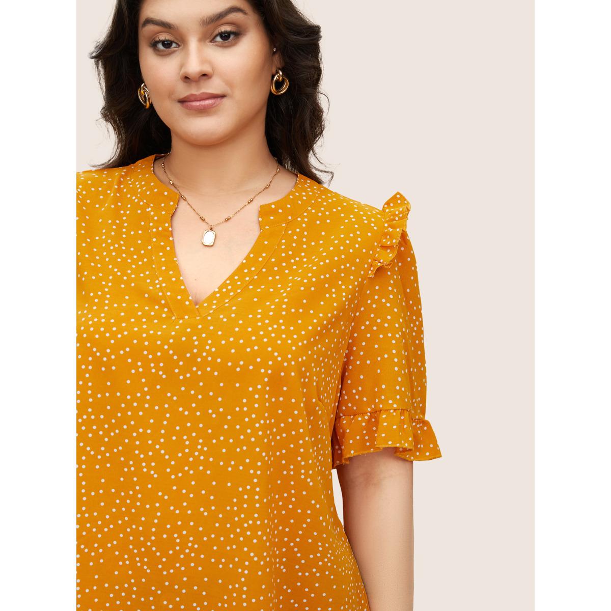 Polka Dot Ruffles Plus Size Women Blouses Elegance Casual Ruffles Ruffle Sleeve Short Sleeve V Neck Dailywear Blouses BloomChic Product Image