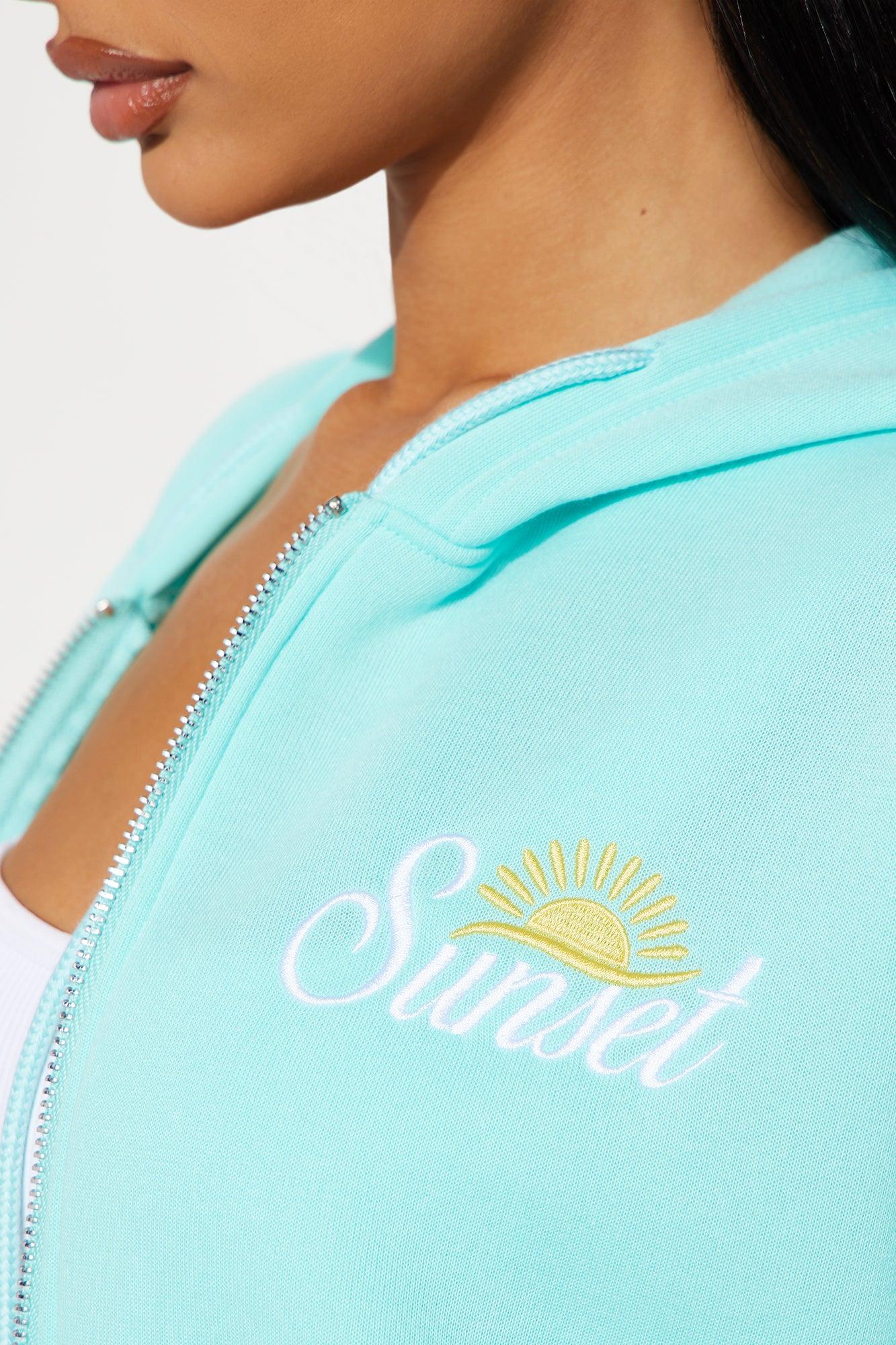 Summer Sunsets Zip Up Hoodie - Turquoise Product Image