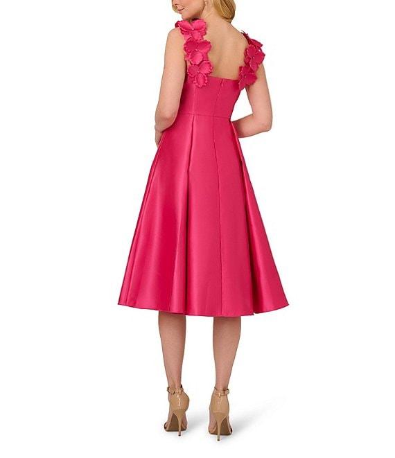 Adrianna Papell Sweetheart Neck 3D Floral Strap Mikado Fit & Flare Midi Dress Product Image