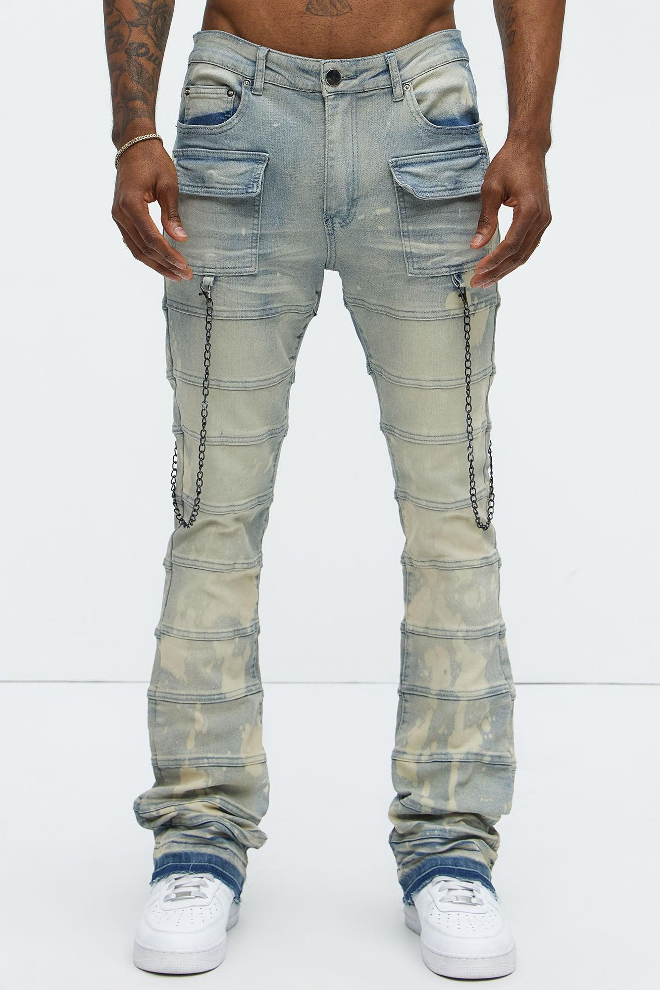 Stacked Slim Flare Paneled Chain Jeans - Light Blue Wash Product Image
