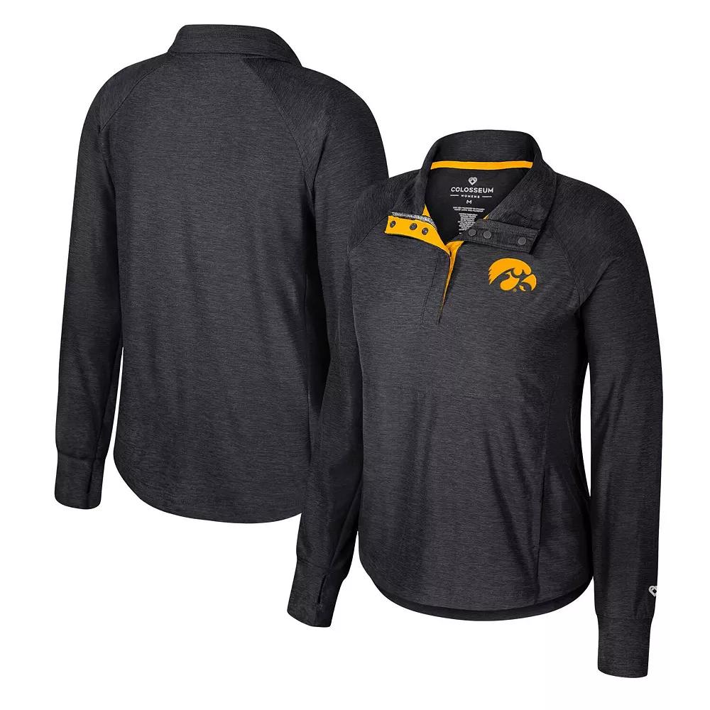 Women's Colosseum Black Iowa Hawkeyes Cressida Raglan Half-Snap Top, Size: Small Product Image
