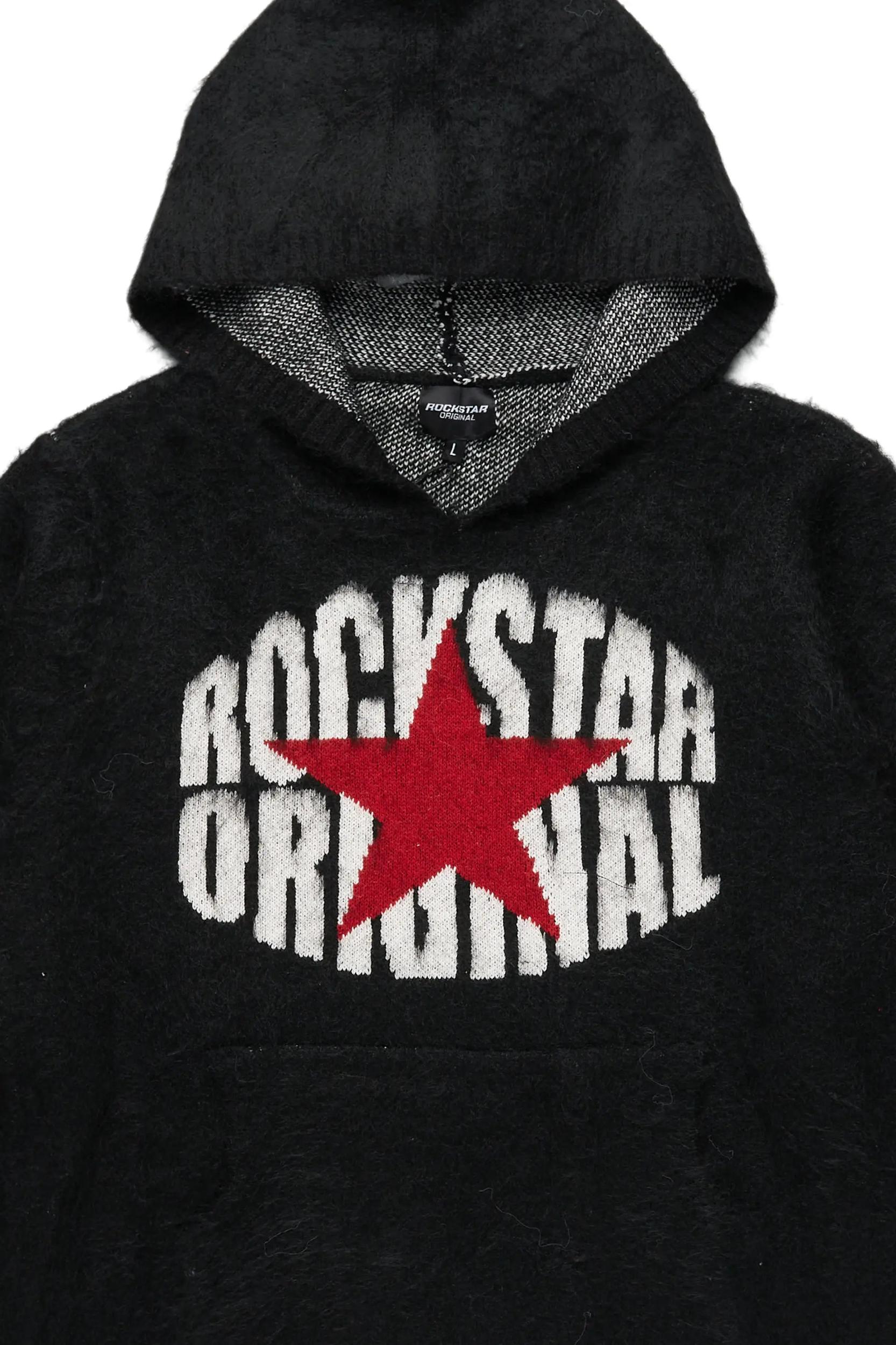 States Black Graphic Knitted Hoodie Male Product Image