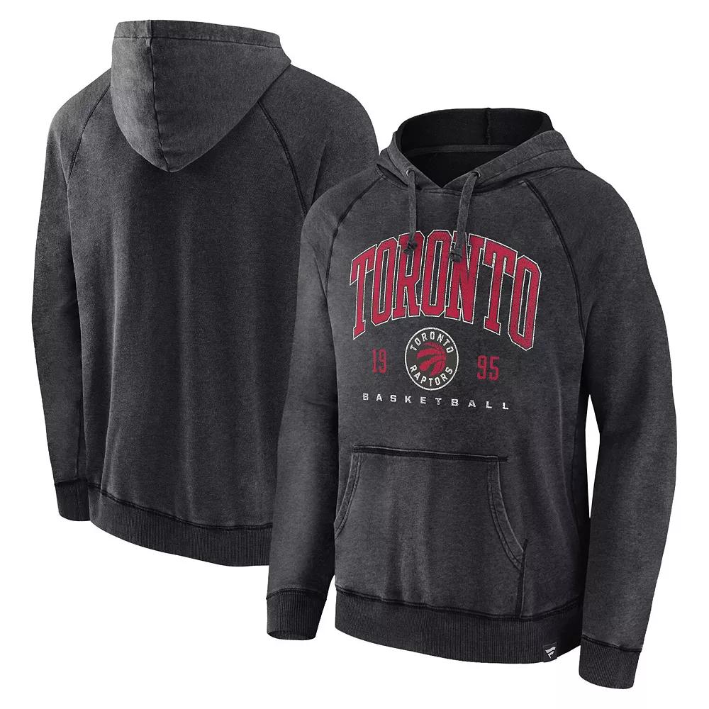 Men's Fanatics Branded Heather Charcoal Toronto Raptors Foul Trouble Snow Wash Raglan Pullover Hoodie,  Product Image