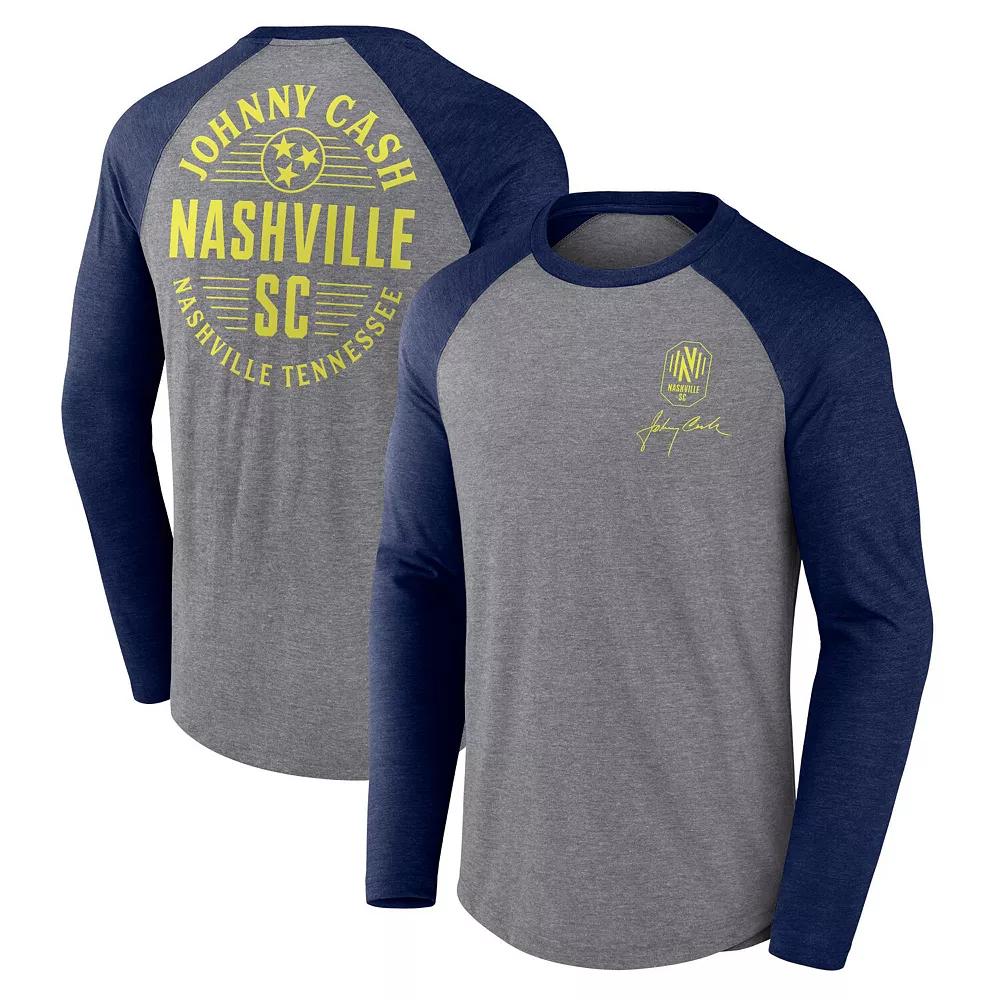 Men's Fanatics Branded Heather Gray Nashville SC x Johnny Cash Lines Tri-Blend Raglan Long Sleeve T-Shirt, Size: Small, Mls Grey Product Image
