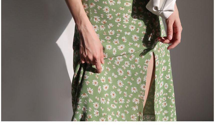 Spaghetti Strap Floral Slim-Fit Slit Midi Dress Product Image