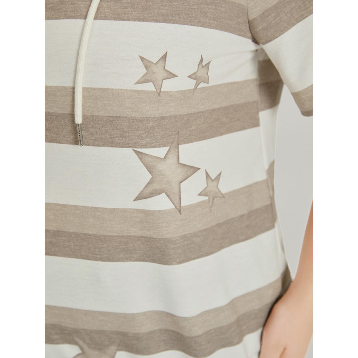 Plus Size Striped & Star Print Hooded Ties Sweatshirt Women Multicolor Casual Printed Hooded Dailywear Sweatshirts BloomChic 18-20/2X Product Image