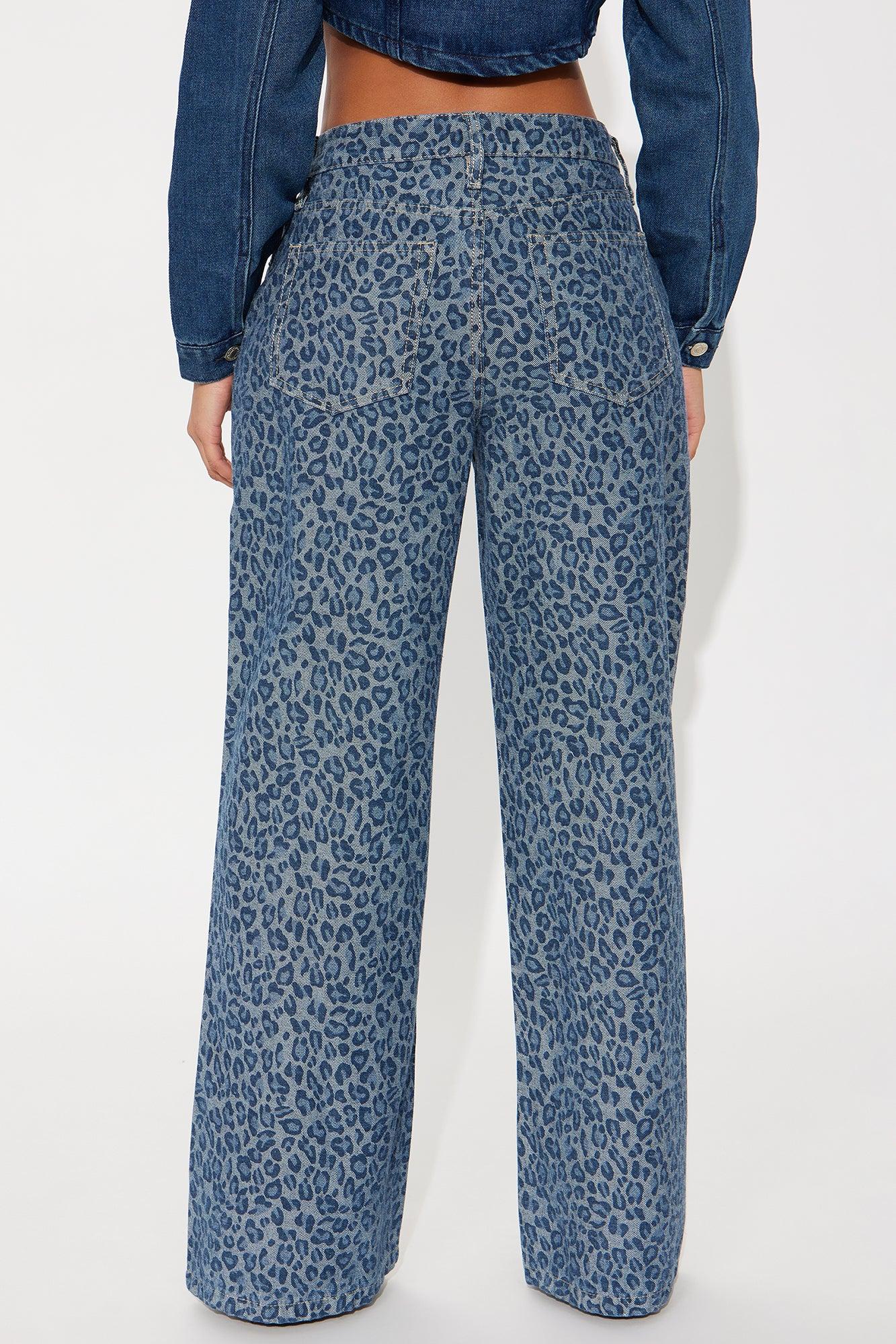 Ferociously Leopard Print Wide Leg Jeans - Medium Wash Female Product Image