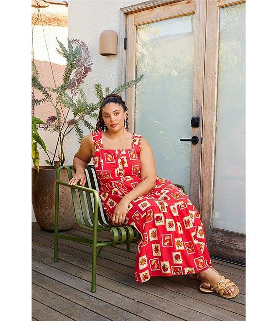 Skies Are Blue Plus Size Post Card Print Midi Dress Product Image