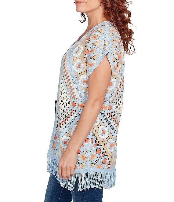 Ruby Rd. Petite Size Crochet Geometric Cap Sleeve Open-Front Cardigan Product Image