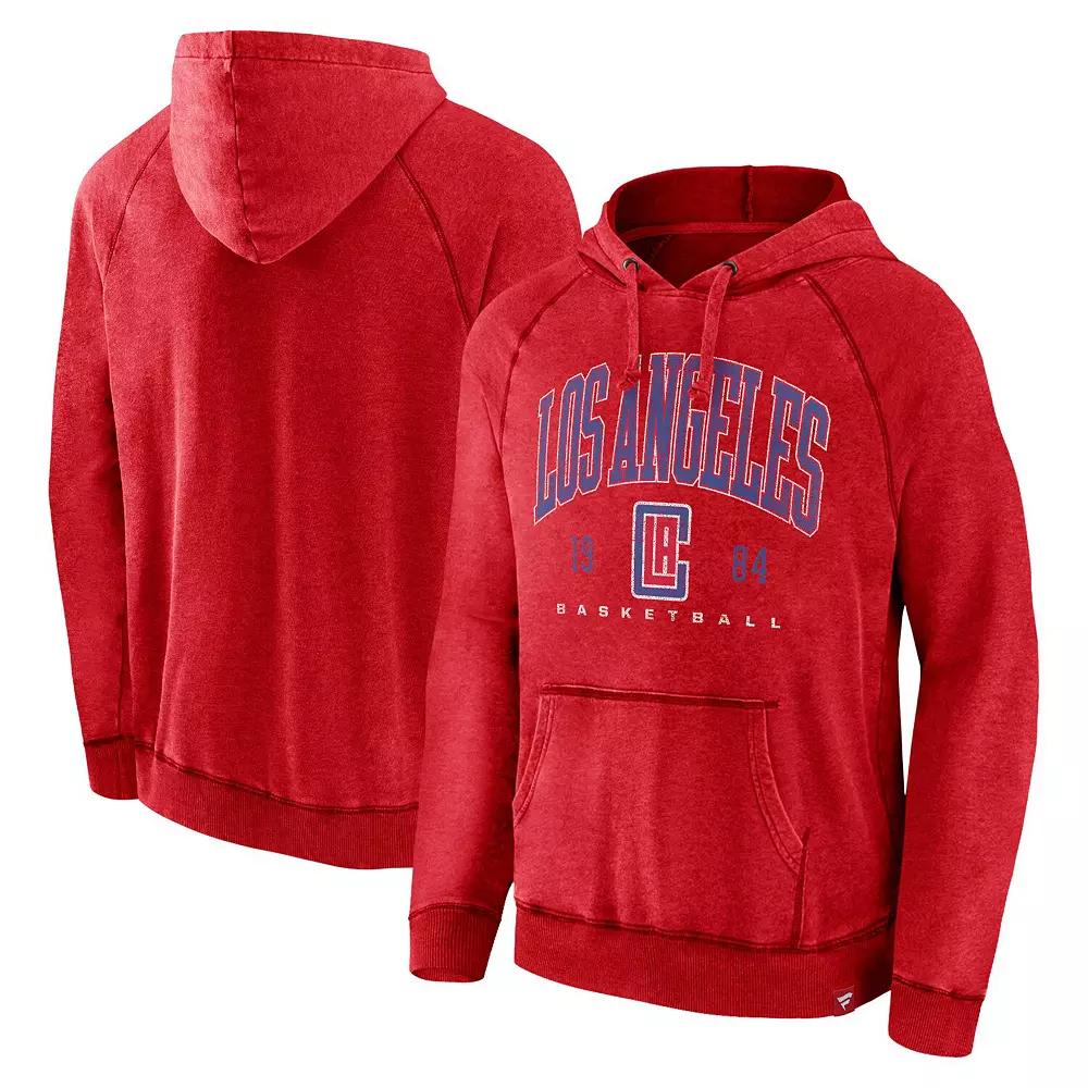 Men's Fanatics Branded Heather Red LA Clippers Foul Trouble Snow Wash Raglan Pullover Hoodie,  Product Image