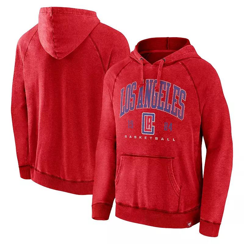 Men's Fanatics Branded Heather Red LA Clippers Foul Trouble Snow Wash Raglan Pullover Hoodie,  Product Image