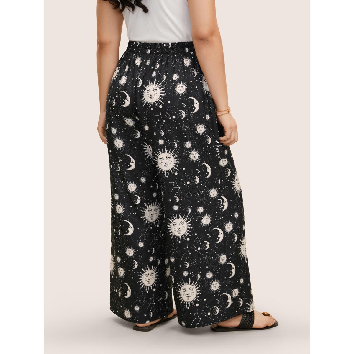 Plus Size Silhouette Floral Print Ties Side Seam Pocket Pants Women BlackFlower Elegant Wide Leg High Rise Everyday Pants BloomChic 18-20/2X Product Image