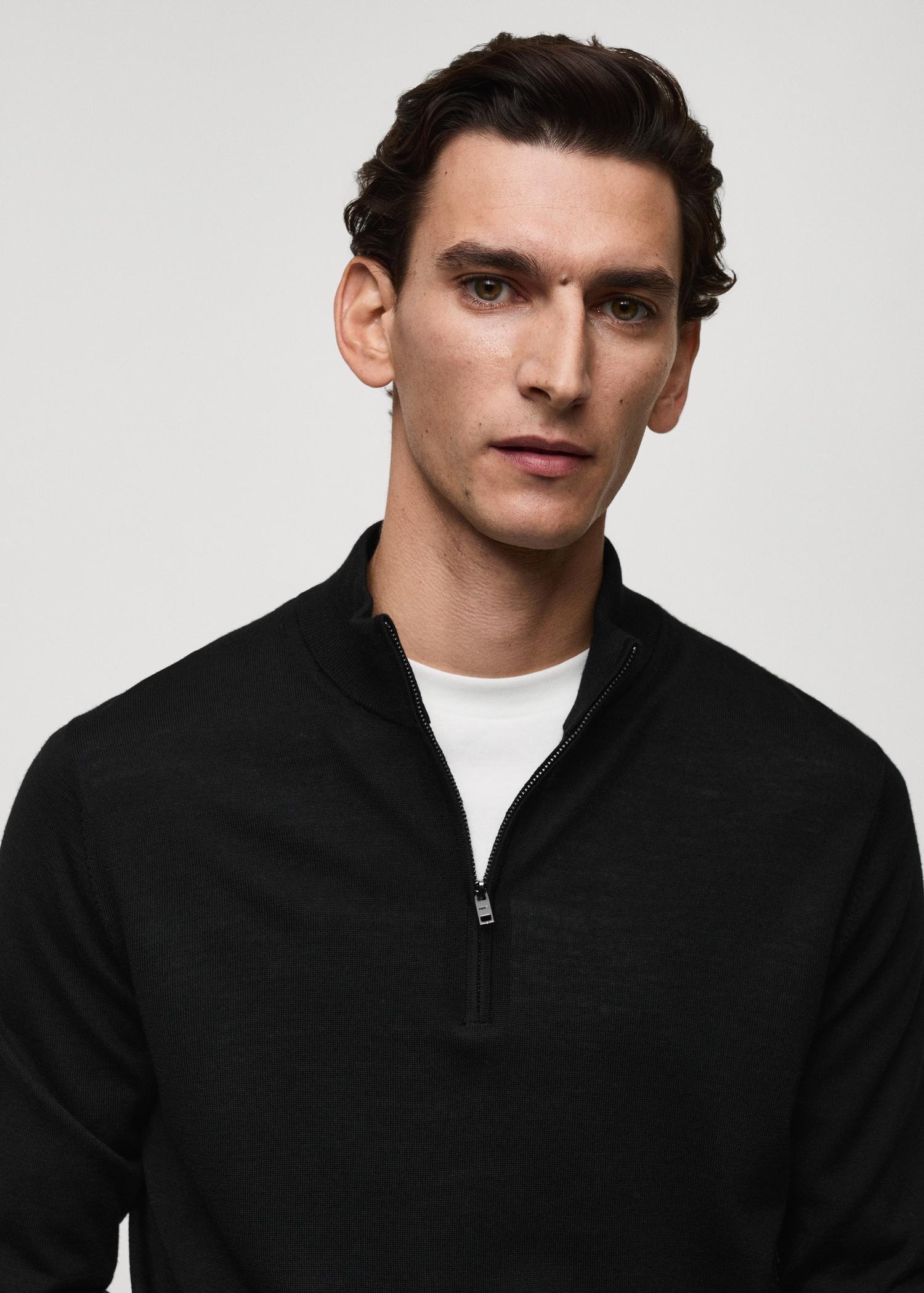 100% merino wool perkins-neck sweater with zipper - Men | MANGO USA Product Image