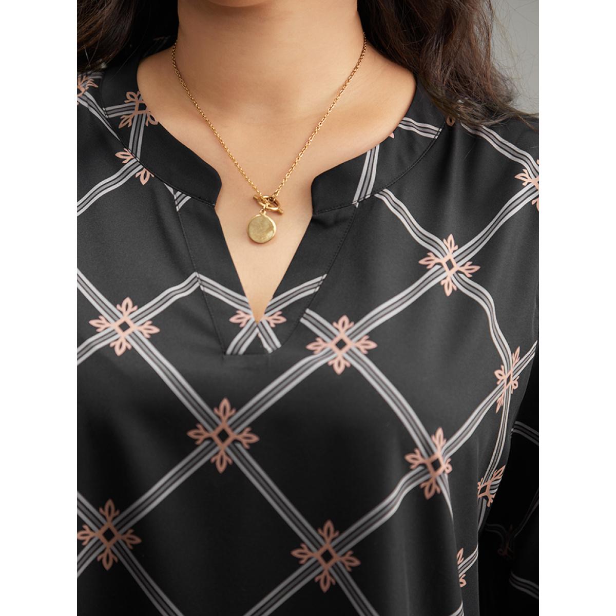 Plus Size BlackFlower Plaid Notched Elastic Cuffs Blouse Women Office Long Sleeve Notched collar Office Blouses BloomChic 18-20/2X Product Image