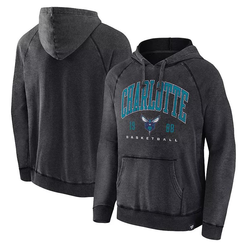 Men's Fanatics Branded Heather Charcoal Charlotte Hornets Foul Trouble Snow Wash Raglan Pullover Hoodie,  Product Image