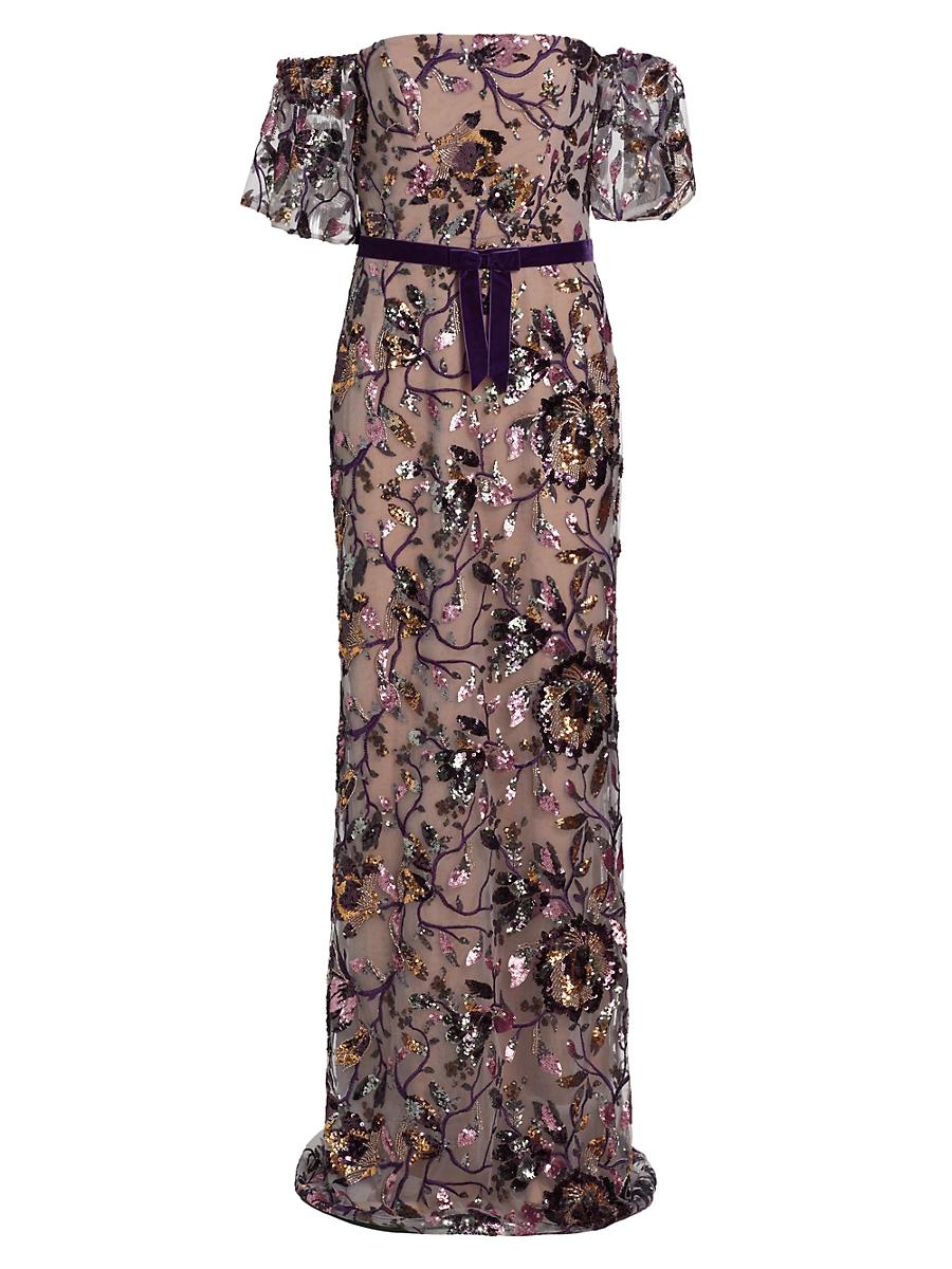 Womens Floral Sequin Off-the-Shoulder Gown Product Image