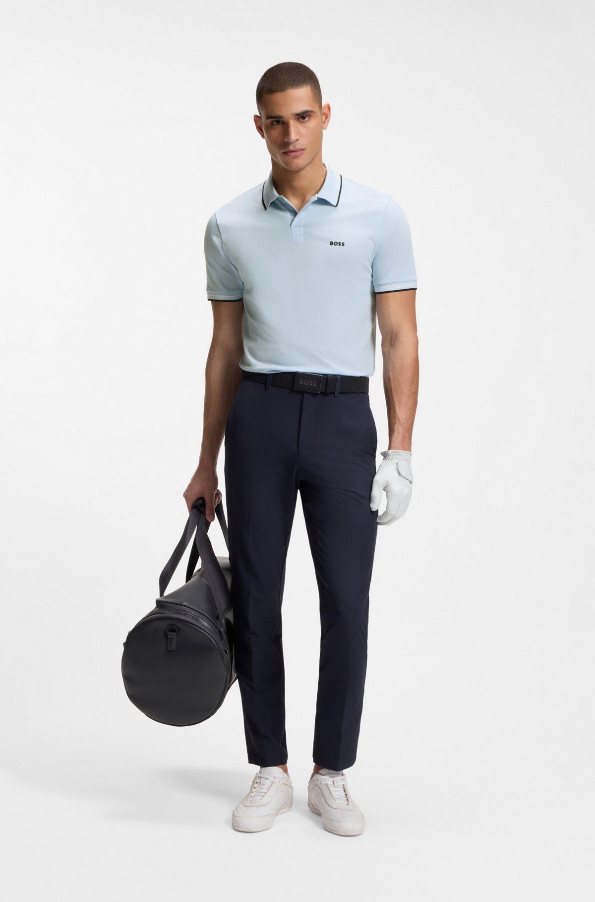 Stretch-cotton slim-fit polo shirt with branding and stripes Product Image