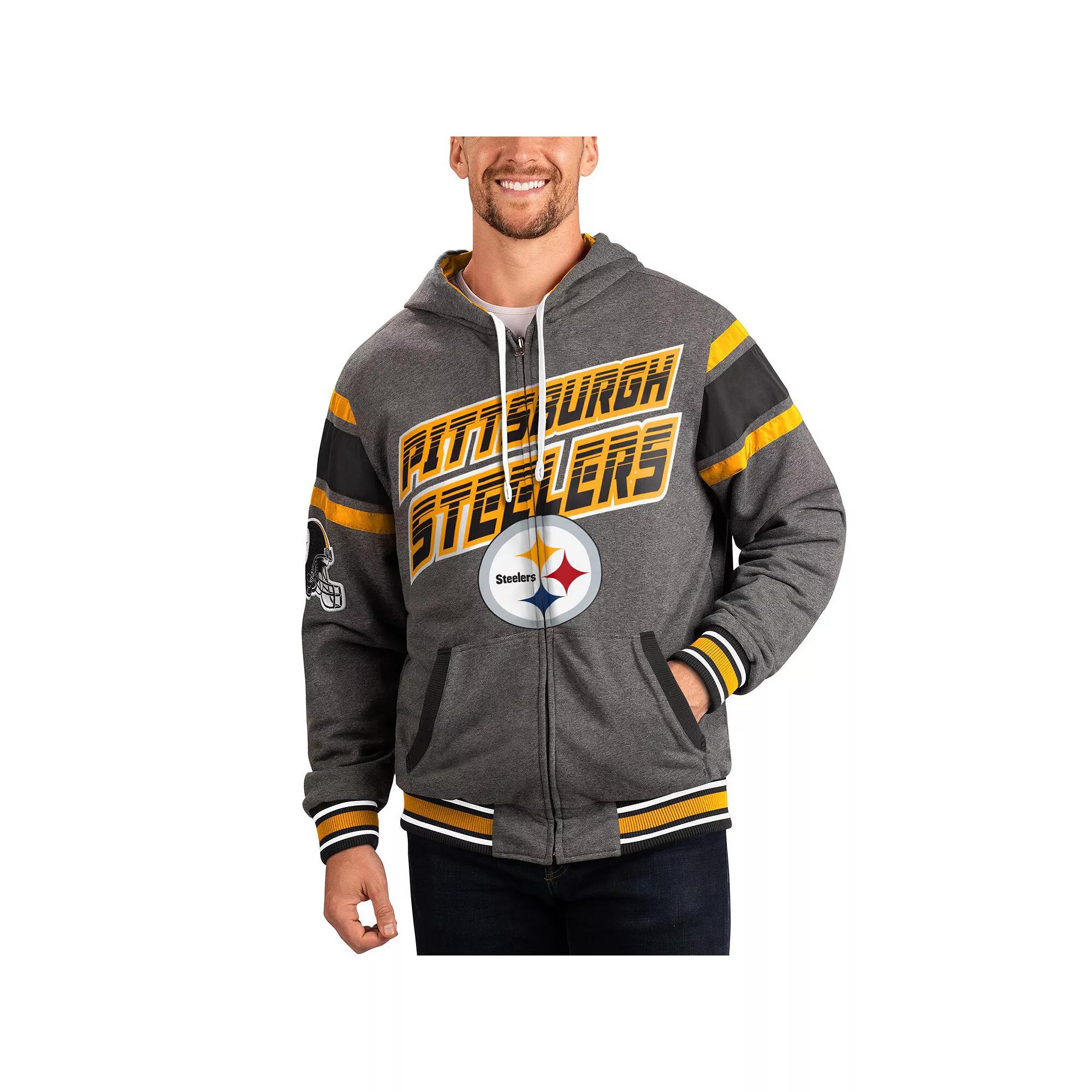 Men's G-III Sports by Carl Banks Black/Gray Pittsburgh Steelers Extreme Full Back Reversible Hoodie Full-Zip Jacket,  Product Image