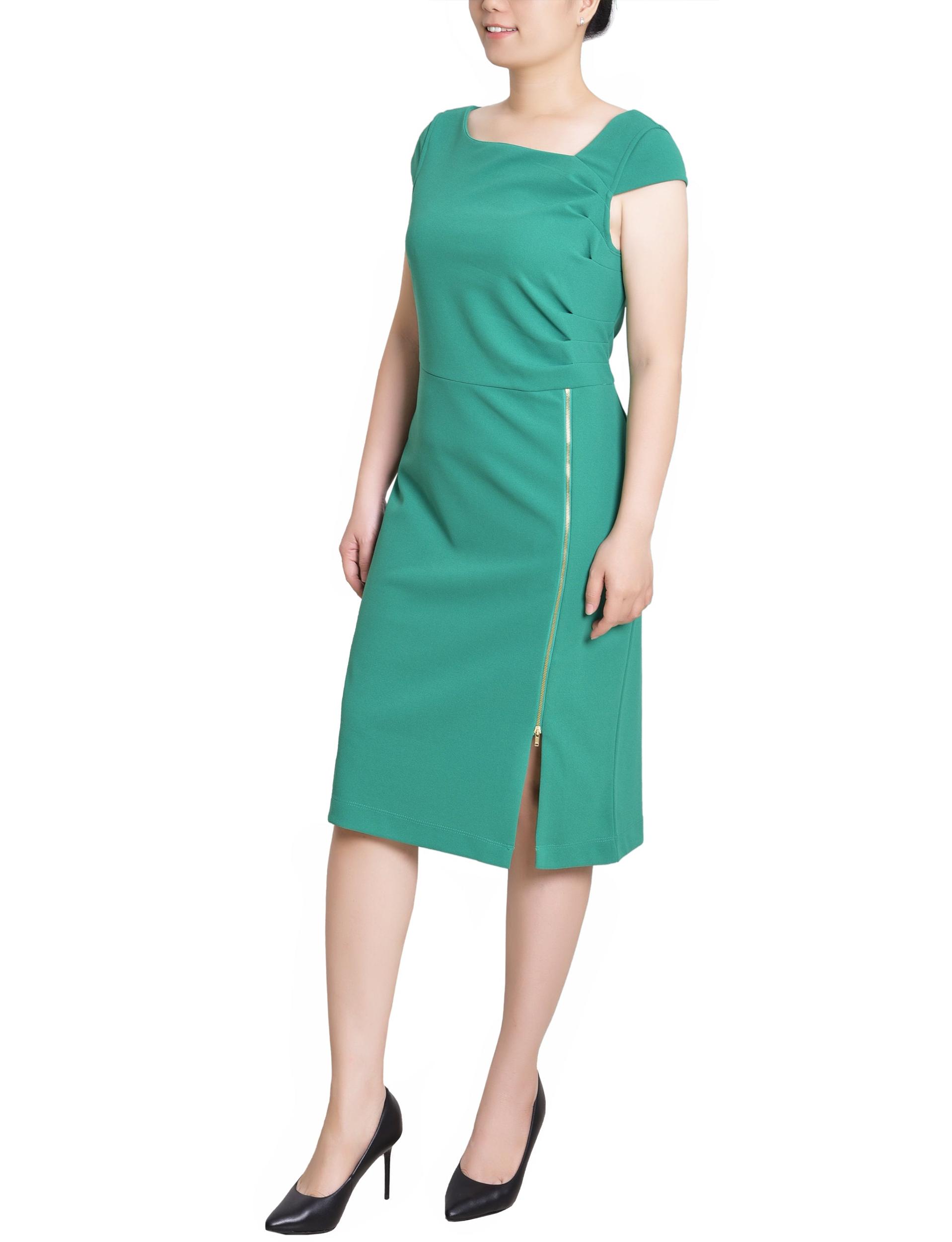 Emerald Green Cap Sleeve Exposed Zipper Dress - Petite Product Image