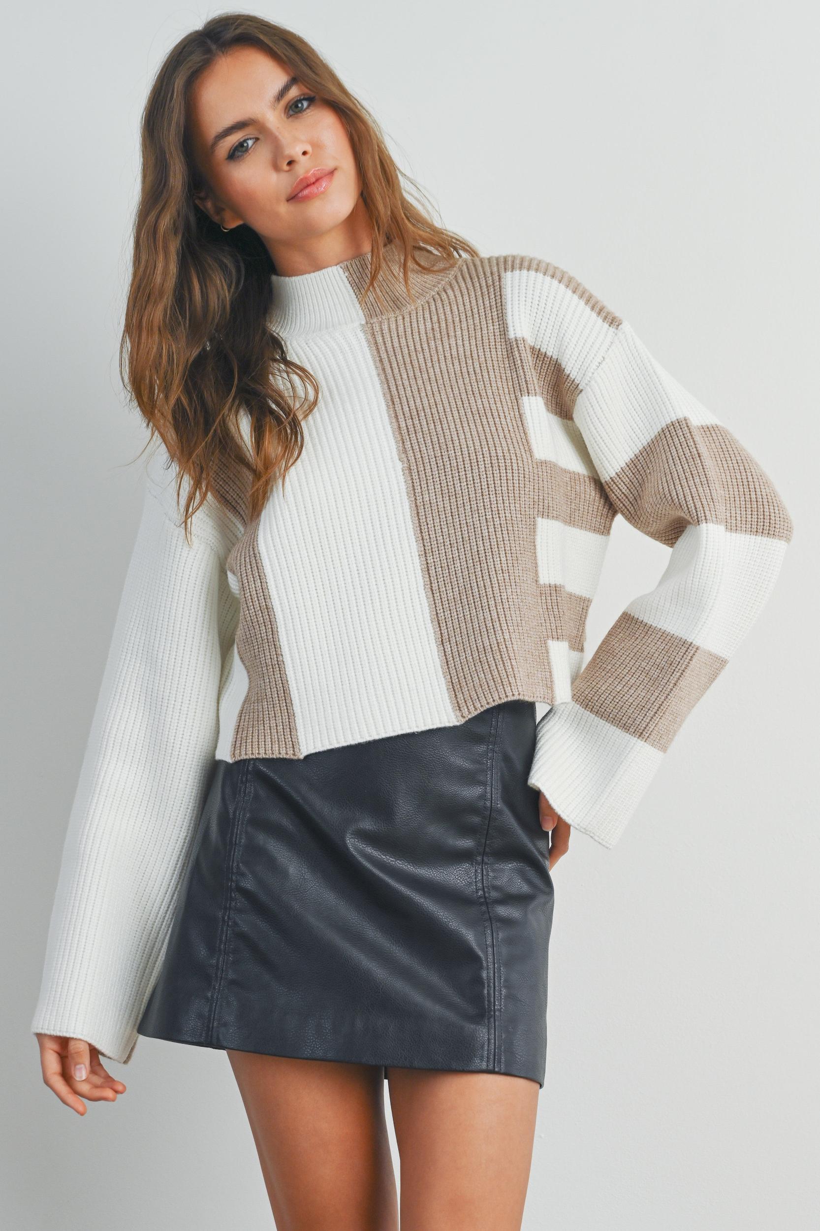 Color Block Mock Neck Sweater Product Image