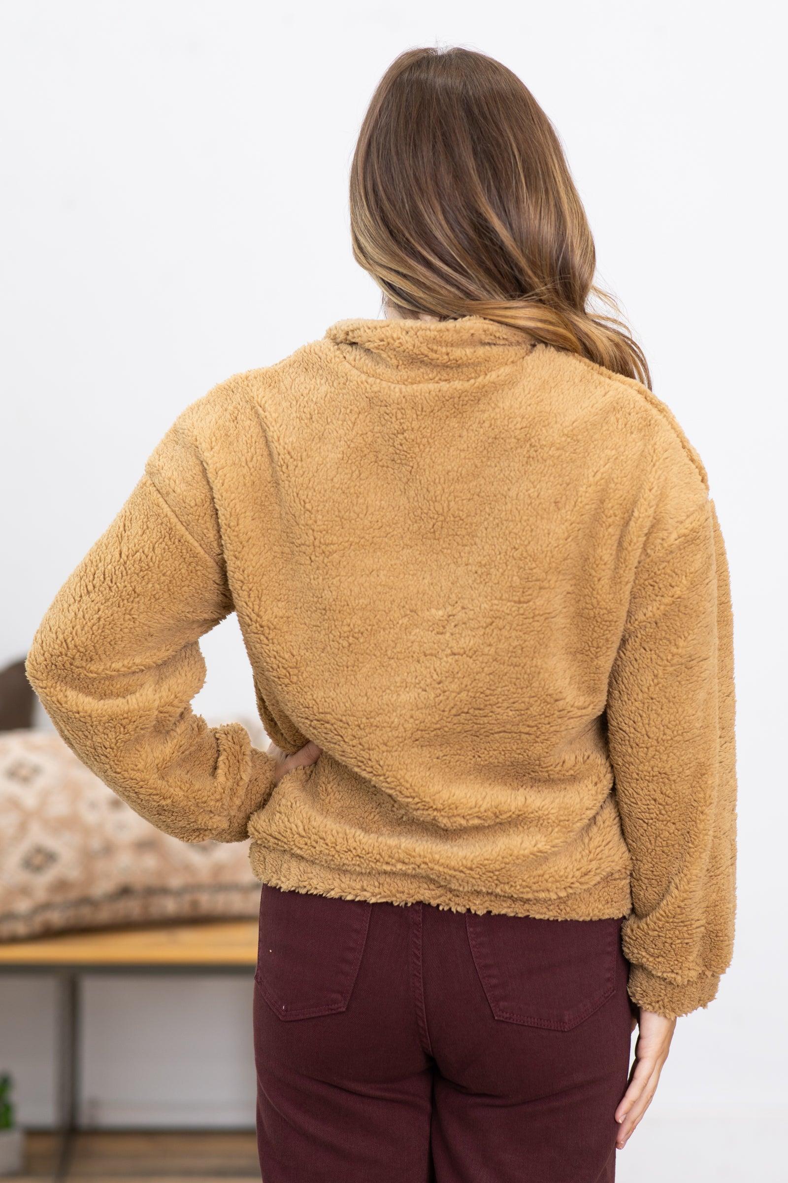 Tan Sherpa 1/4 Zip Pullover With Pockets Product Image