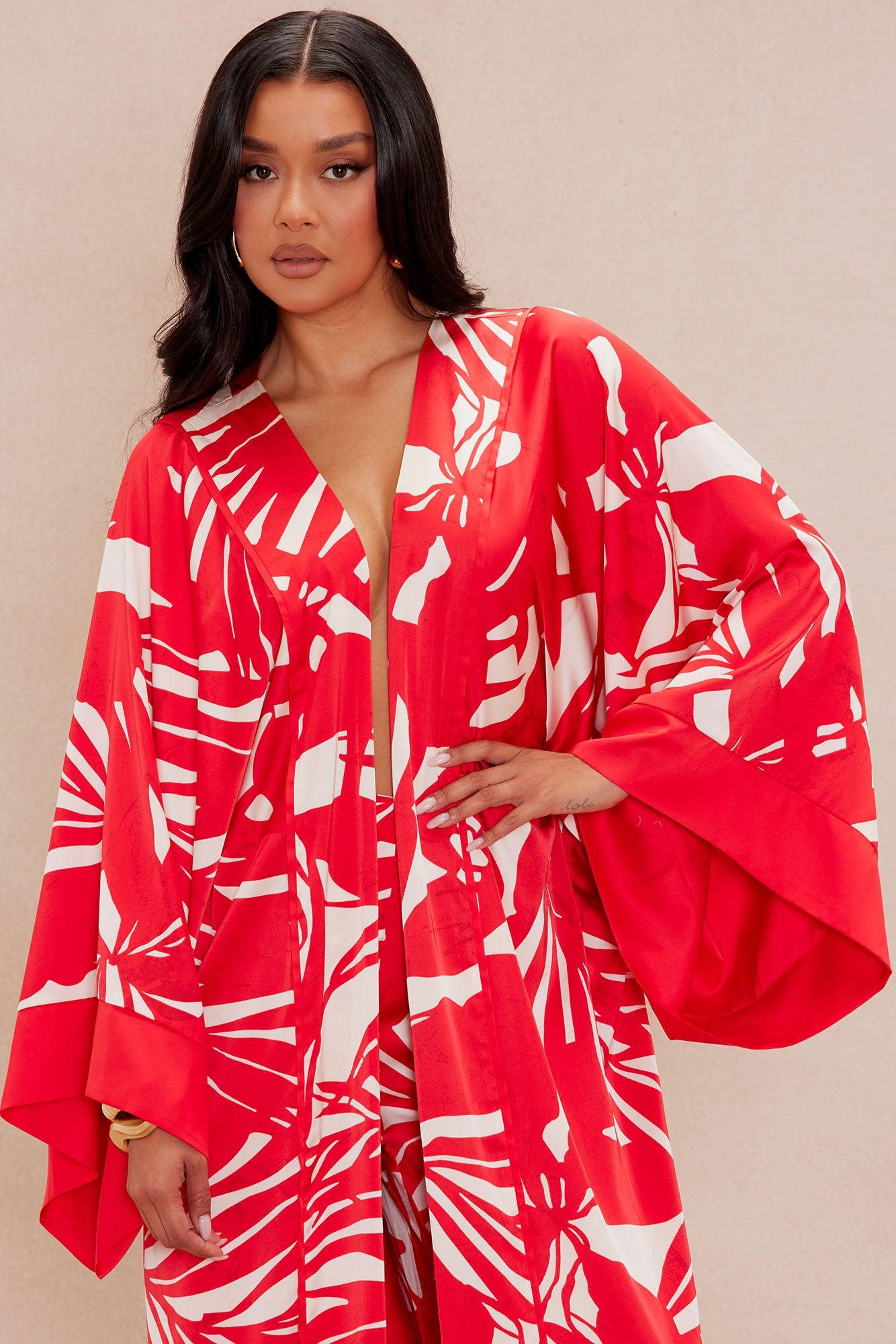 Sasha Satin Kimono - Red/combo Product Image