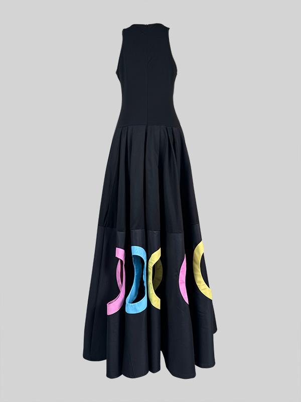 Sleeveless Hollow Pleated Split-Joint Round-neck Maxi Dresses Product Image