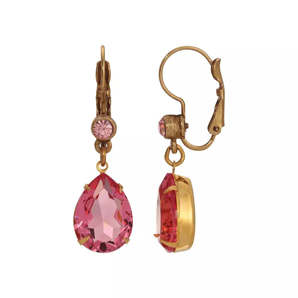 1928 Gold Tone Glass Crystal Teardrop Earrings, Women's, Pink Product Image