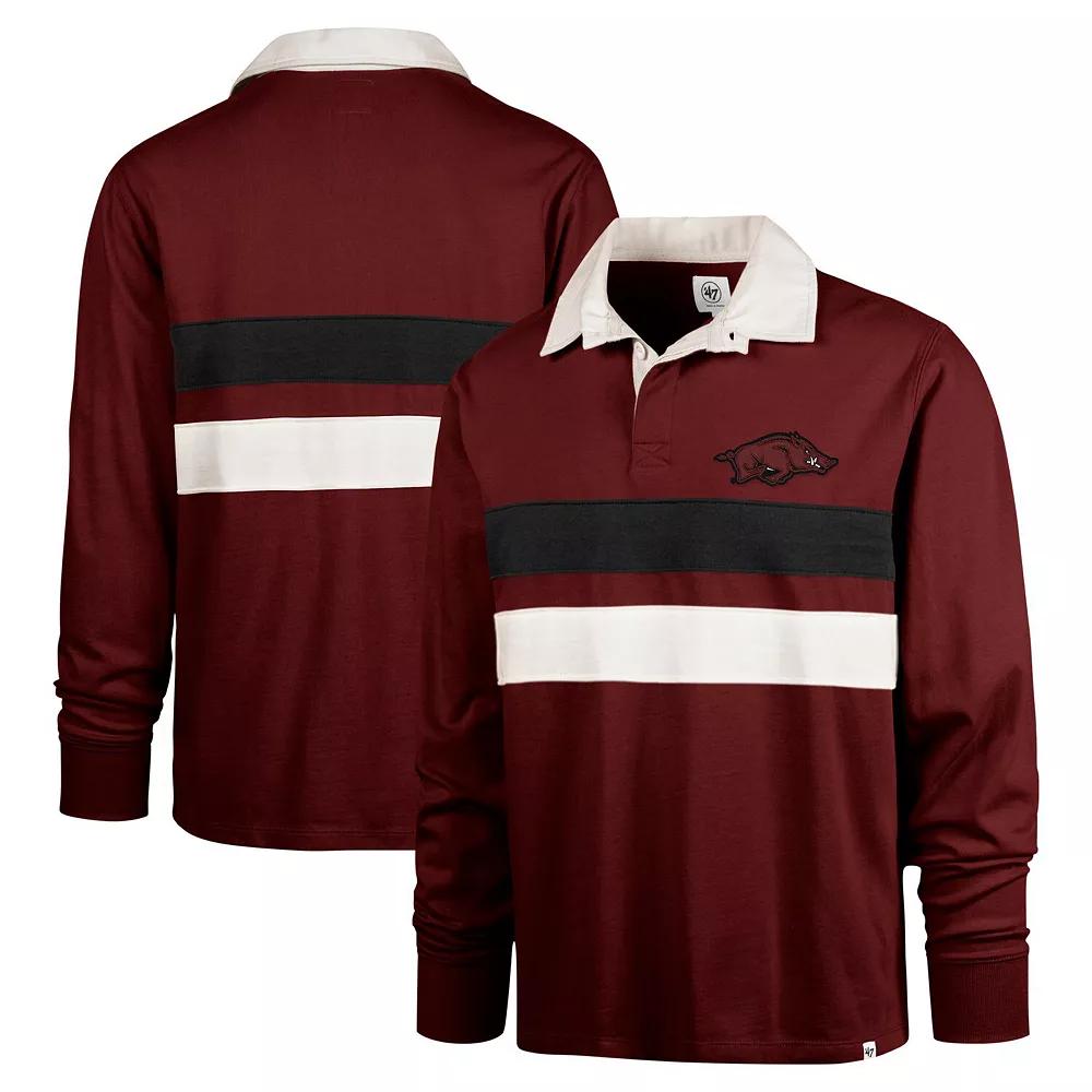 Men's '47 Cardinal Arkansas Razorbacks Clubhouse Knox Thames Long Sleeve Rugby Polo,  Product Image