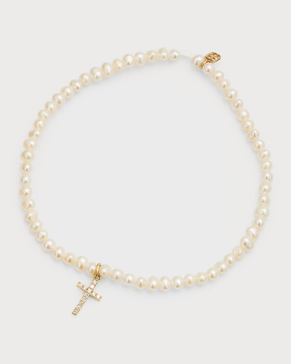 14k Diamond Cross & Pearl Bracelet Product Image