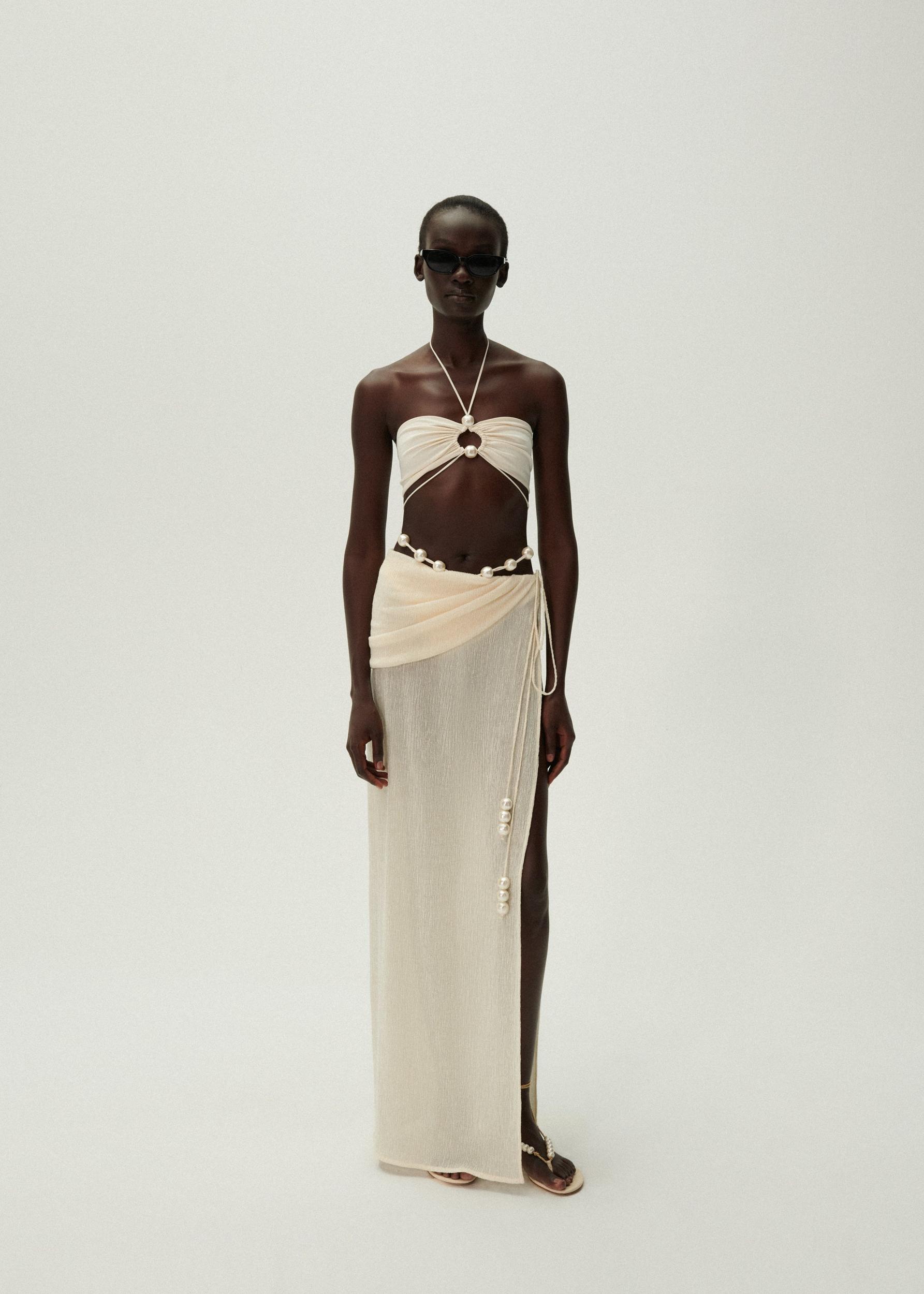 Asymmetrical pearl maxi skirt in cream Product Image