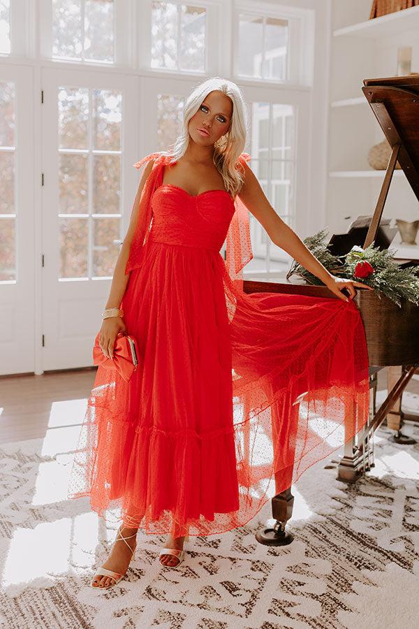 Twirls Around The Room Tulle Midi in Red Product Image