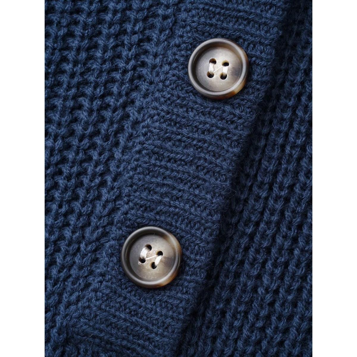 Plus Size Plain Button Up Hooded Pullover Indigo Women Casual Loose Long Sleeve Hooded Everyday Pullovers BloomChic 10/M Product Image