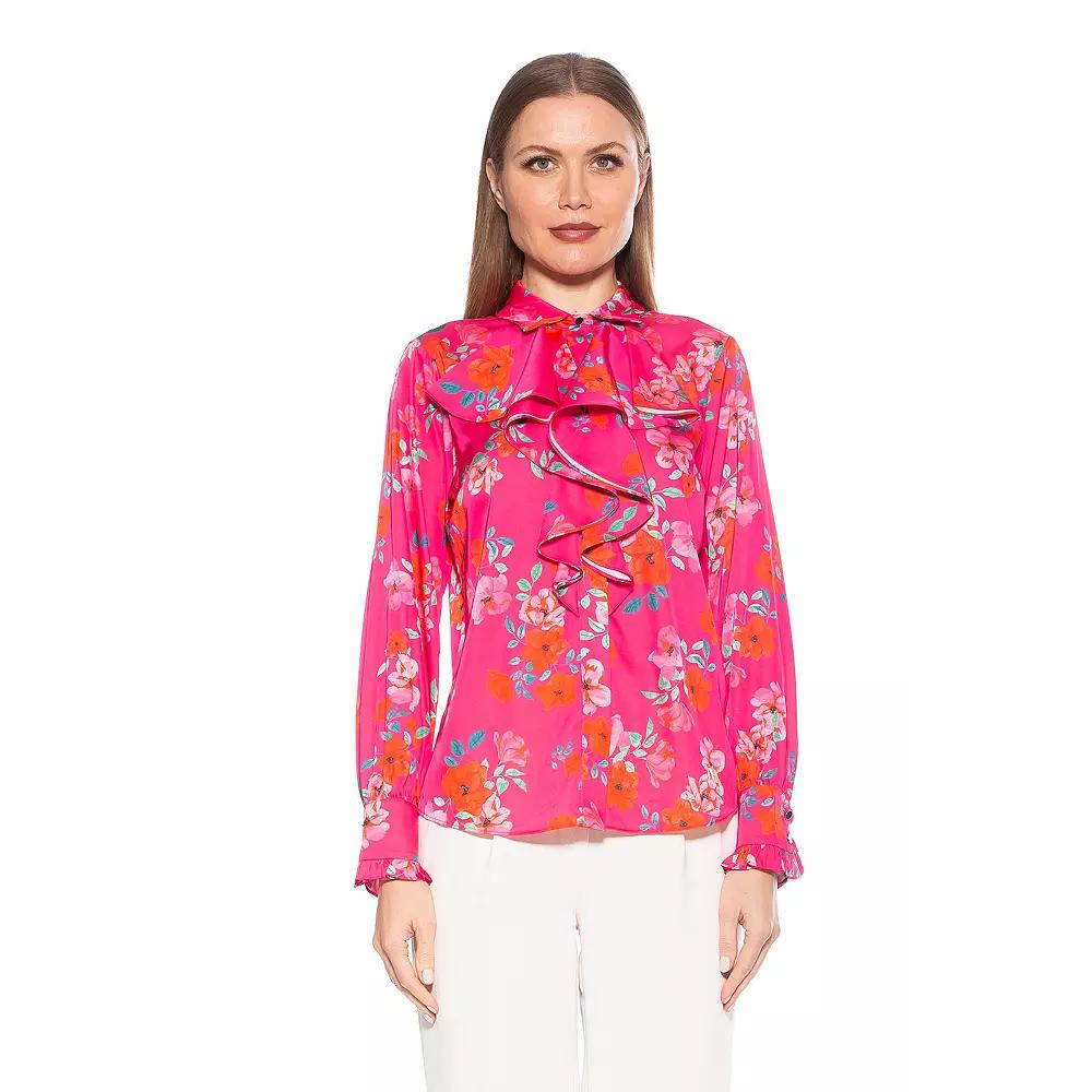 Women's ALEXIA ADMOR Brooks Silky Ruffle Blouse,  Product Image