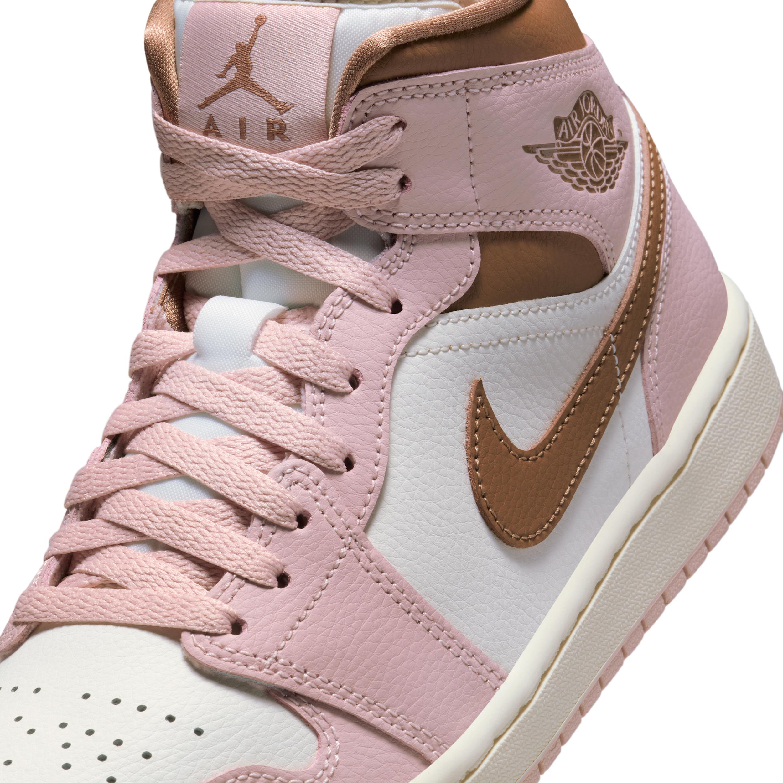 Jordan Womens Jordan AJ 1 Mid - Womens Basketball Shoes Archeo Brown/Pink Oxford/Sail Product Image